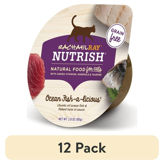 (12 pack) Rachael Ray Nutrish Natural Wet Cat Food, Grain Free, Ocean Fish-a-Licious, 2.8 oz Tub