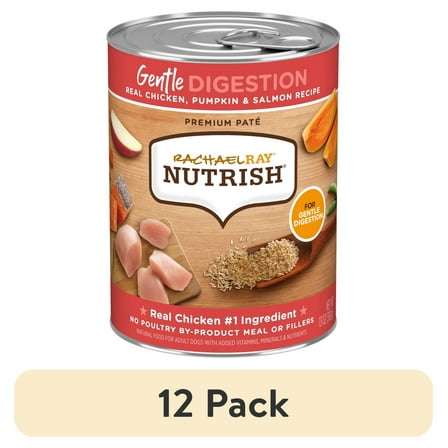 (12 pack) Rachael Ray Nutrish Premium Paté Gentle Digestion Real Chicken, Pumpkin & Salmon Recipe Wet Dog Food, 13 oz. Can