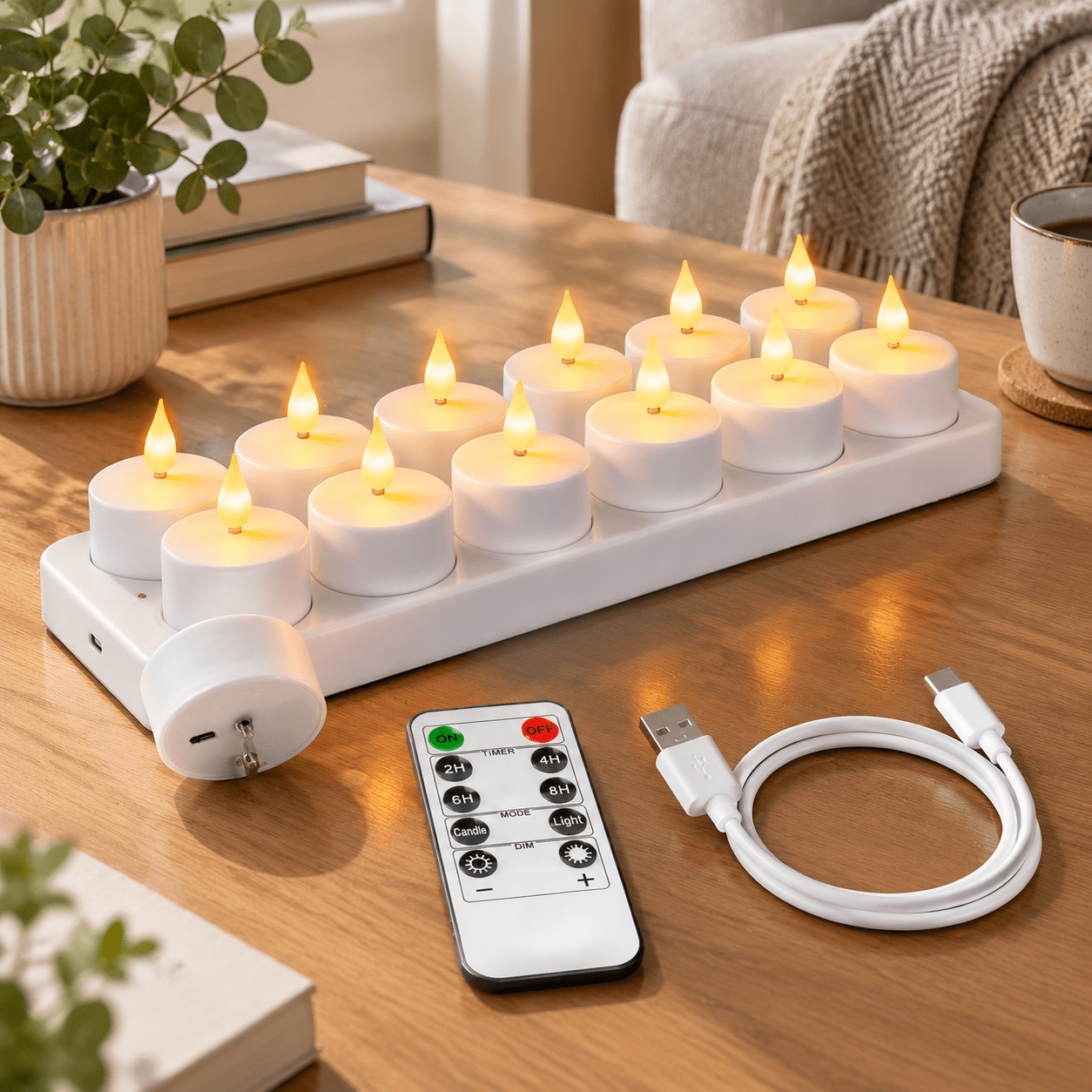 Command Candles 12-pack Rechargeable Warm White Tea Light Candles with Remote Control ...