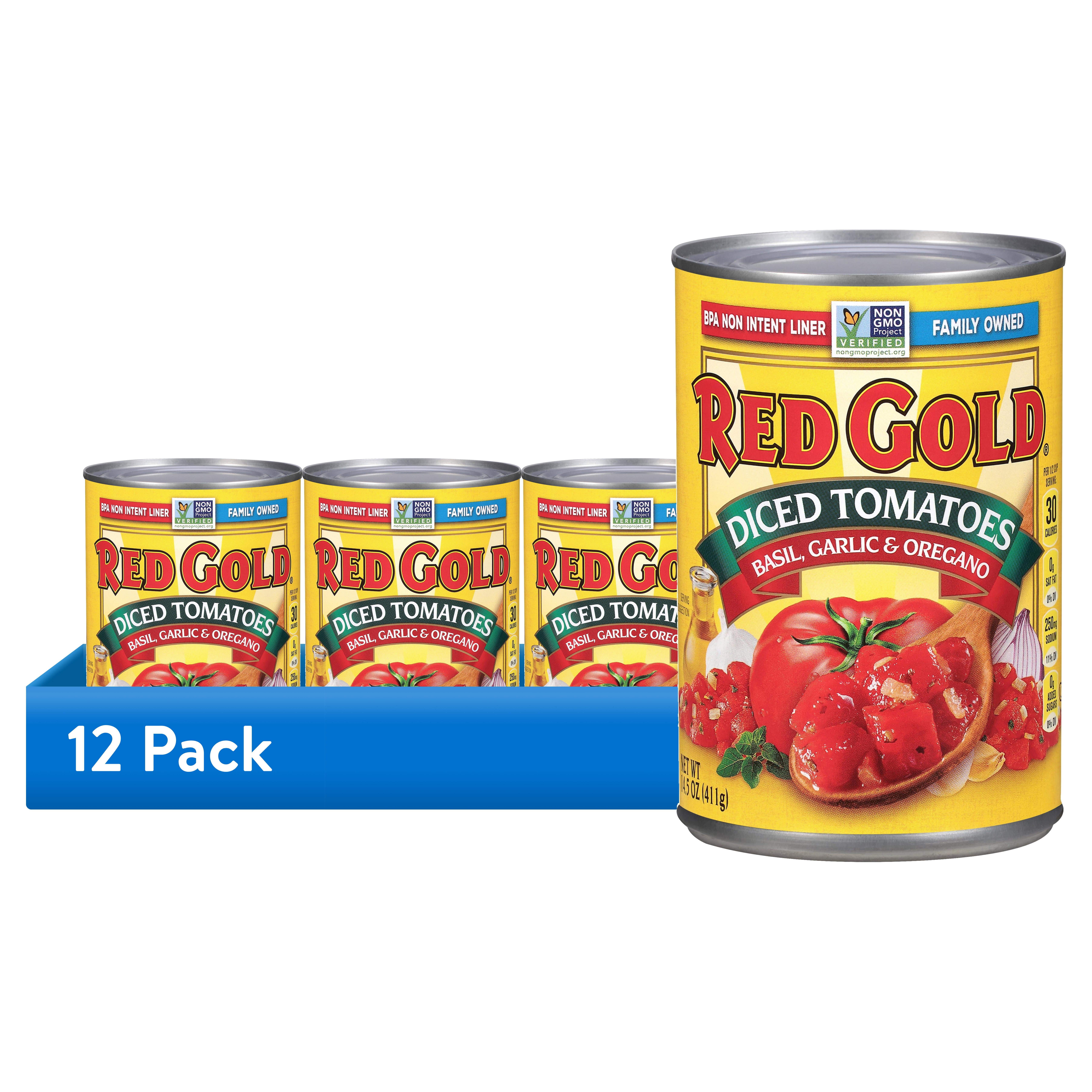 (12 pack) Red Gold Diced Tomatoes with Basil, Garlic and Oregano, 14.5 oz Can
