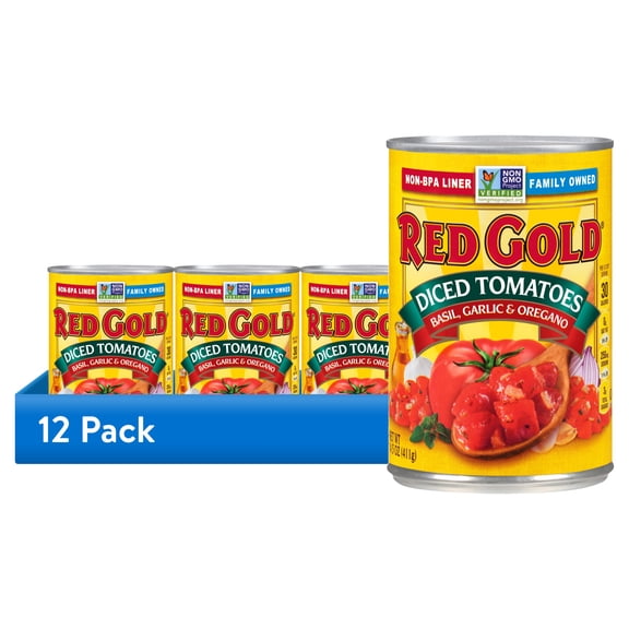 (12 pack) Red Gold Diced Tomatoes with Basil, Garlic and Oregano, 14.5 oz Can