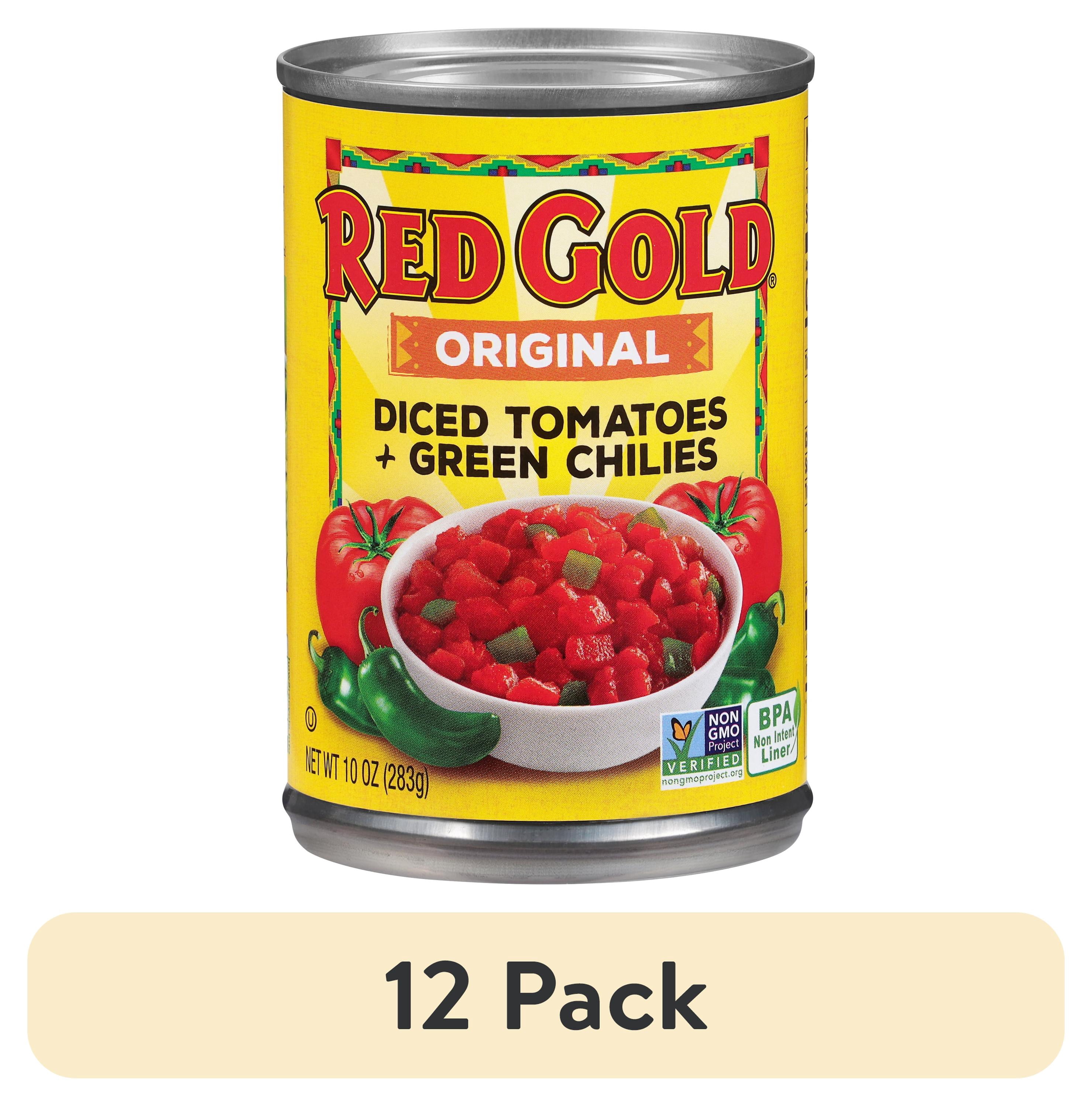(12 pack) Red Gold Original Diced Tomatoes with Green Chilies, 10 oz Can