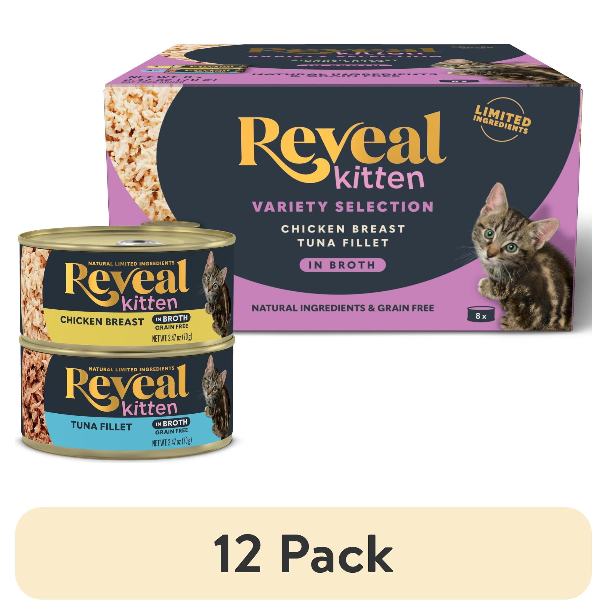 (12 pack) Reveal Natural Wet Kitten Food, Chicken & Tuna Broth Variety Pack, 8 x 2.47oz Cans
