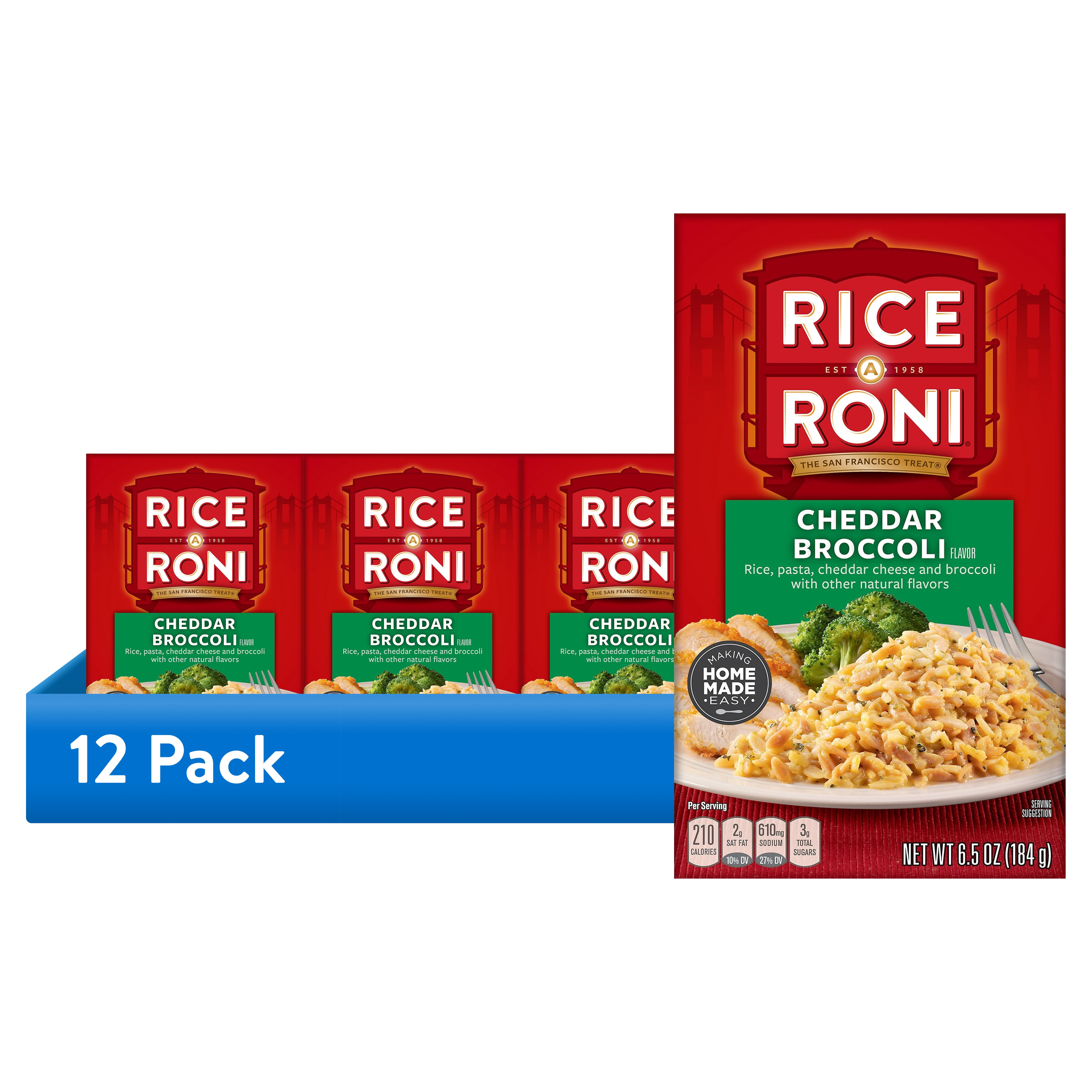 (12 pack) Rice-A-Roni Cheddar Broccoli Flavor Rice, 6.5 oz Cardboard Box, Packaged Meal, Dry Uncooked Rice