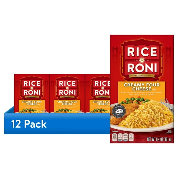(12 pack) Rice-A-Roni Creamy Four Cheese Rice & Vermicelli Mix, 6.4 oz Cardboard Regular Box