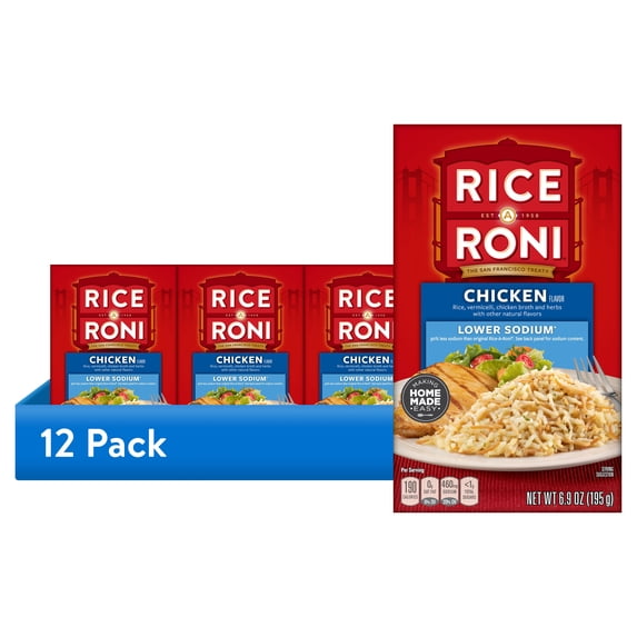 (12 pack) Rice-A-Roni Lower Sodium Rice & Vermicelli Mix, Chicken, 6.9 oz Cardboard Box, Packaged Meals
