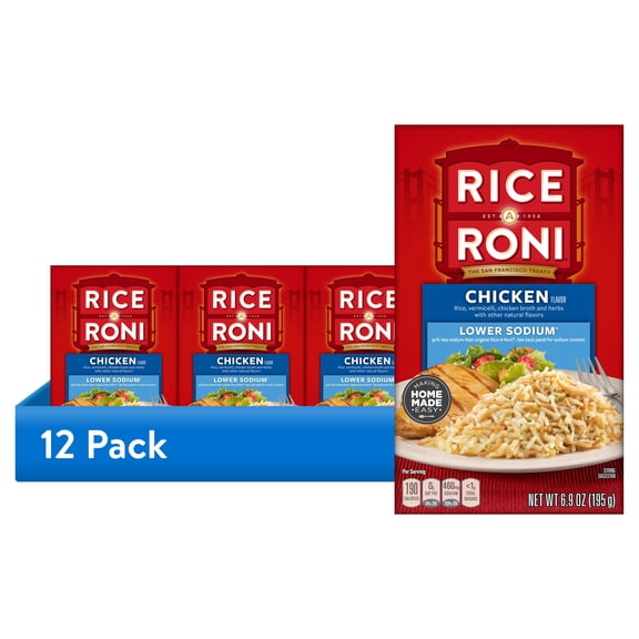 (12 pack) Rice-A-Roni Lower Sodium Rice & Vermicelli Mix, Chicken, 6.9 oz Cardboard Box, Packaged Meals
