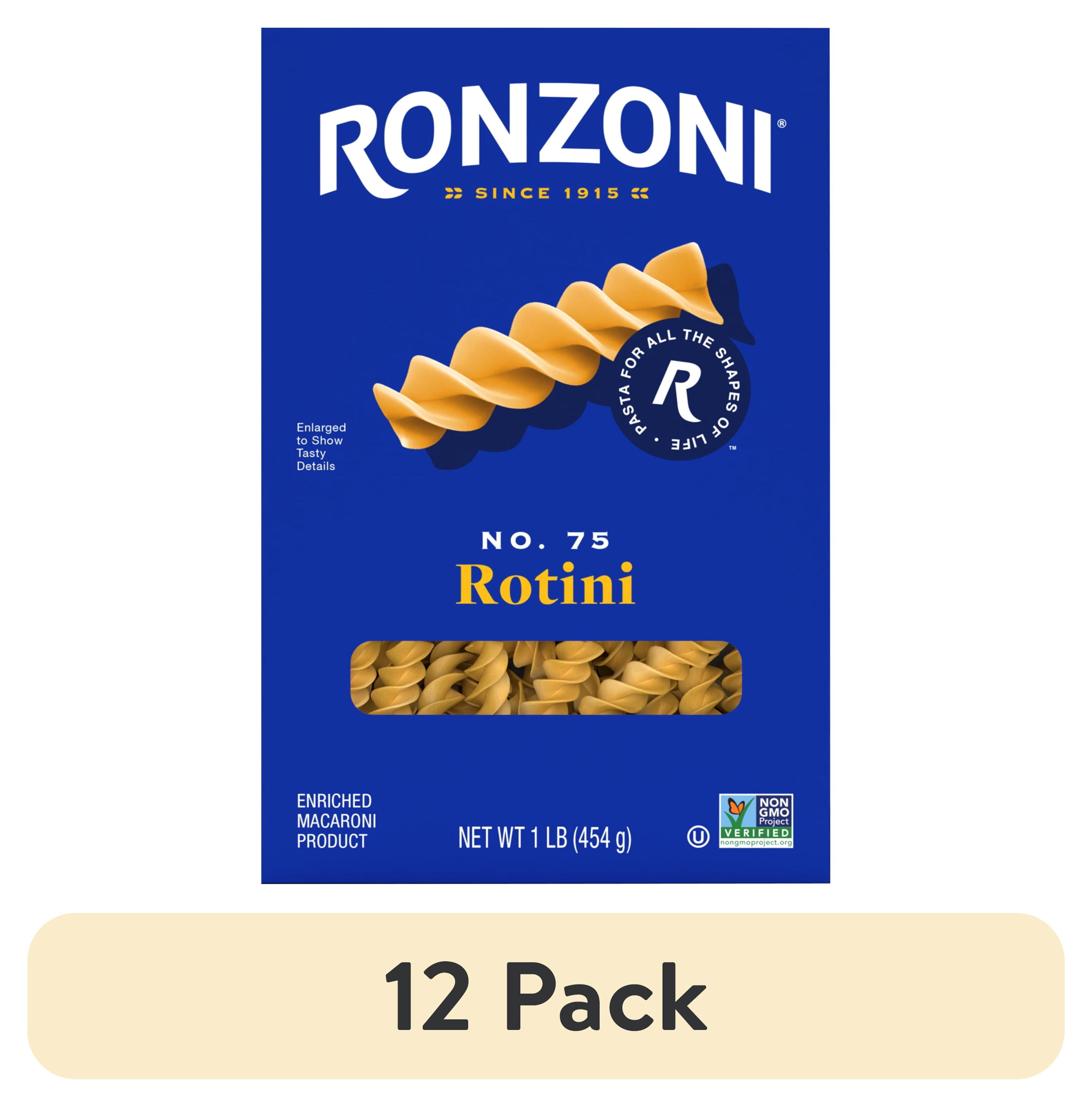 (12 pack) Ronzoni Rotini, 16 oz, Non-GMO Spiral Corkscrew Pasta, (Shelf Stable) Carton Box