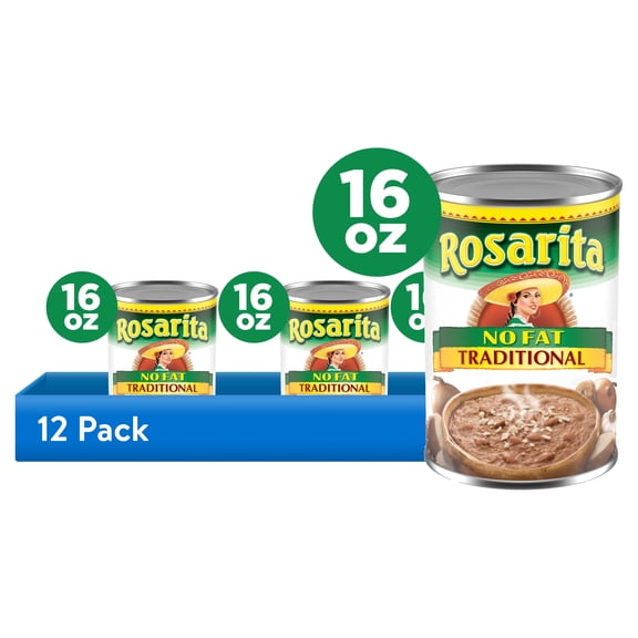 (12 pack) Rosarita No Fat Traditional Refried Beans, Canned Beans, 16 oz.