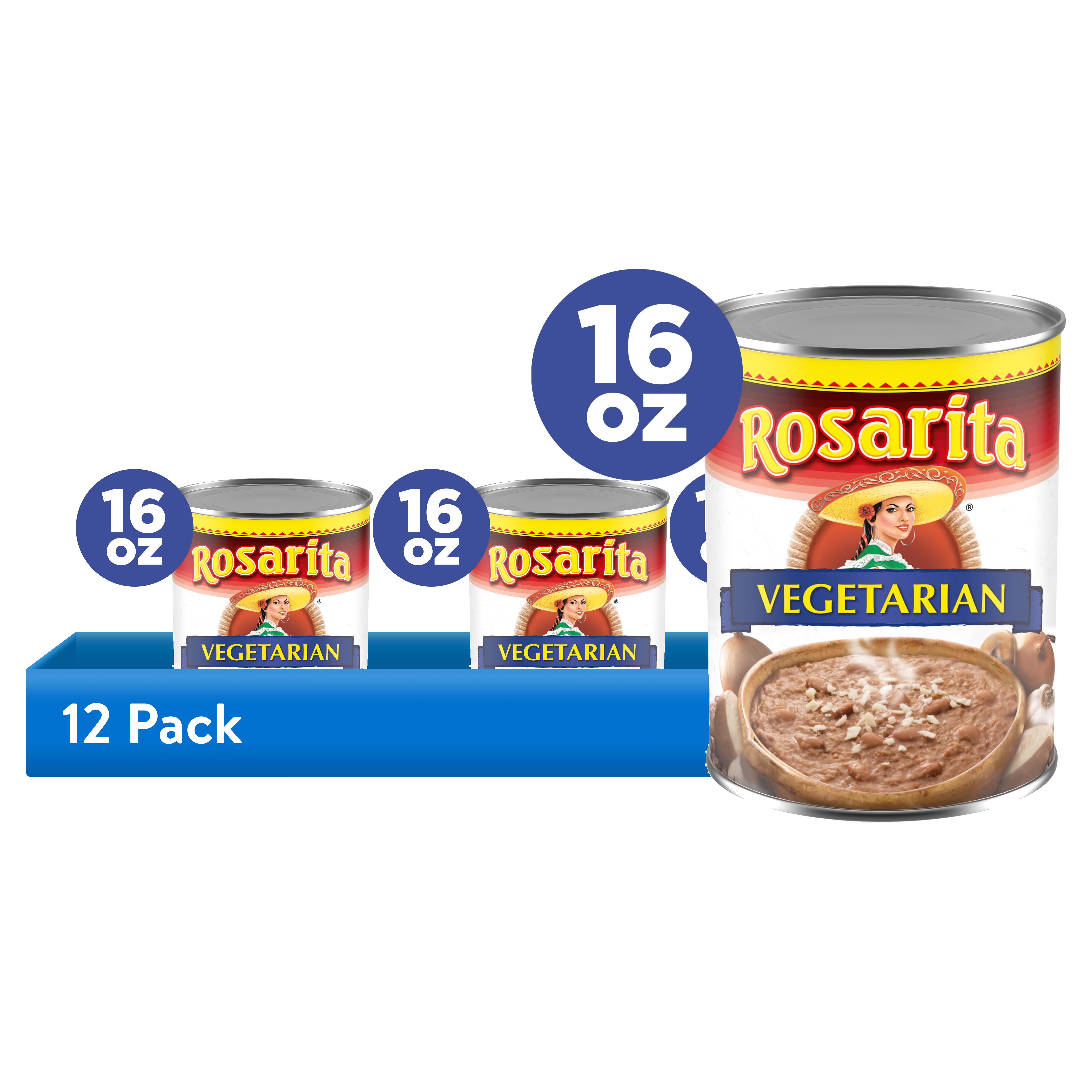 (12 pack) Rosarita Vegetarian Refried Beans, Canned Beans, 16 oz.