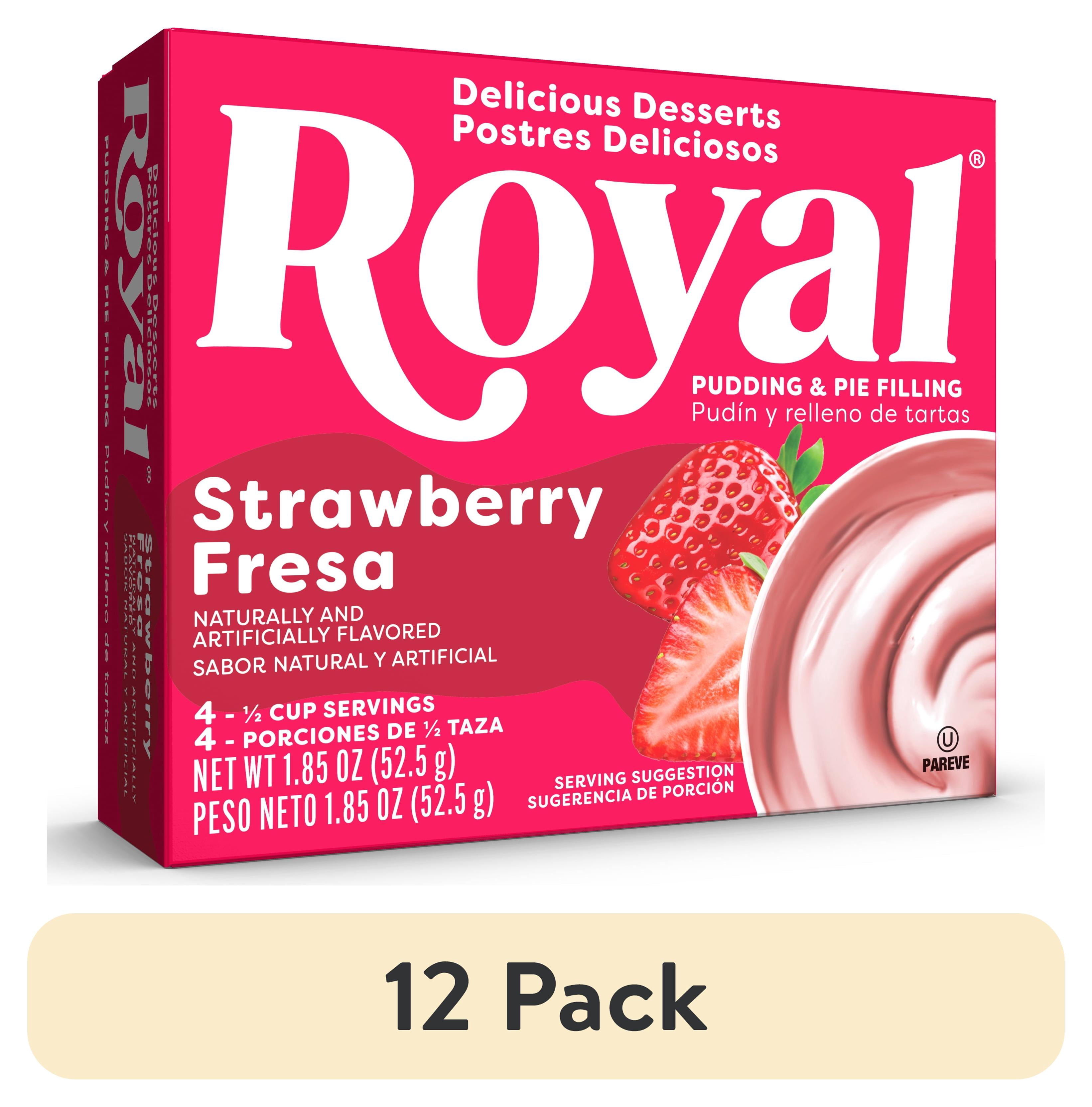 (12 pack) Royal Strawberry Instant Pudding Mix and Pie Filling, Fat-Free, 4 Servings, 1.85 oz Box