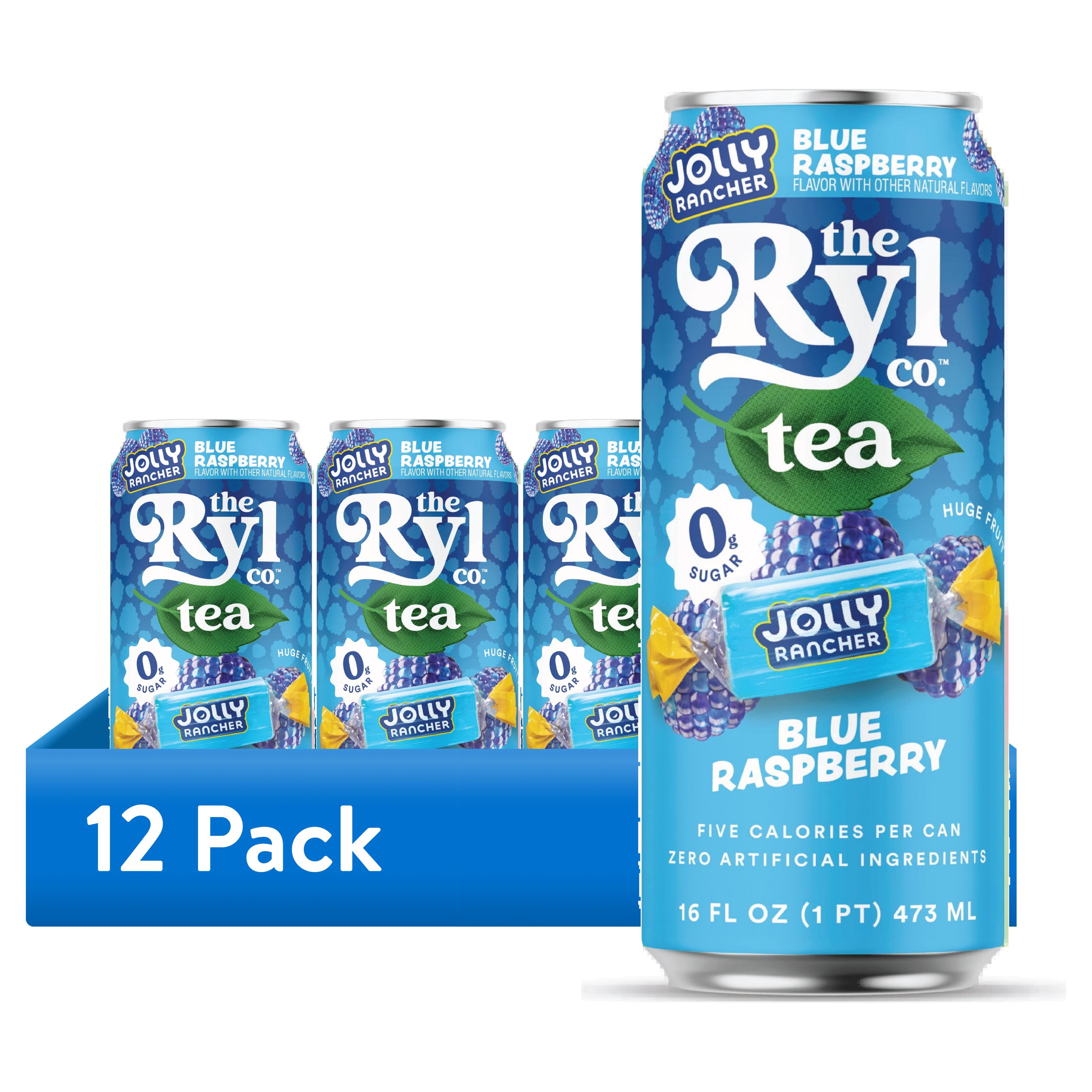 (12 pack) Ryl Iced Tea Jolly Rancher Blue Raspberry, Zero Sugar Antioxidant Tea, 16 fl oz Ready-to-Drink Can
