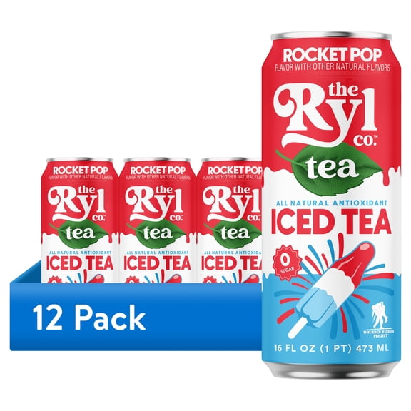 (12 pack) Ryl Iced Tea, Rocket Pop, Antioxidant Superblend, Zero Sugar, Low Carb, 16.0 fl oz, Can