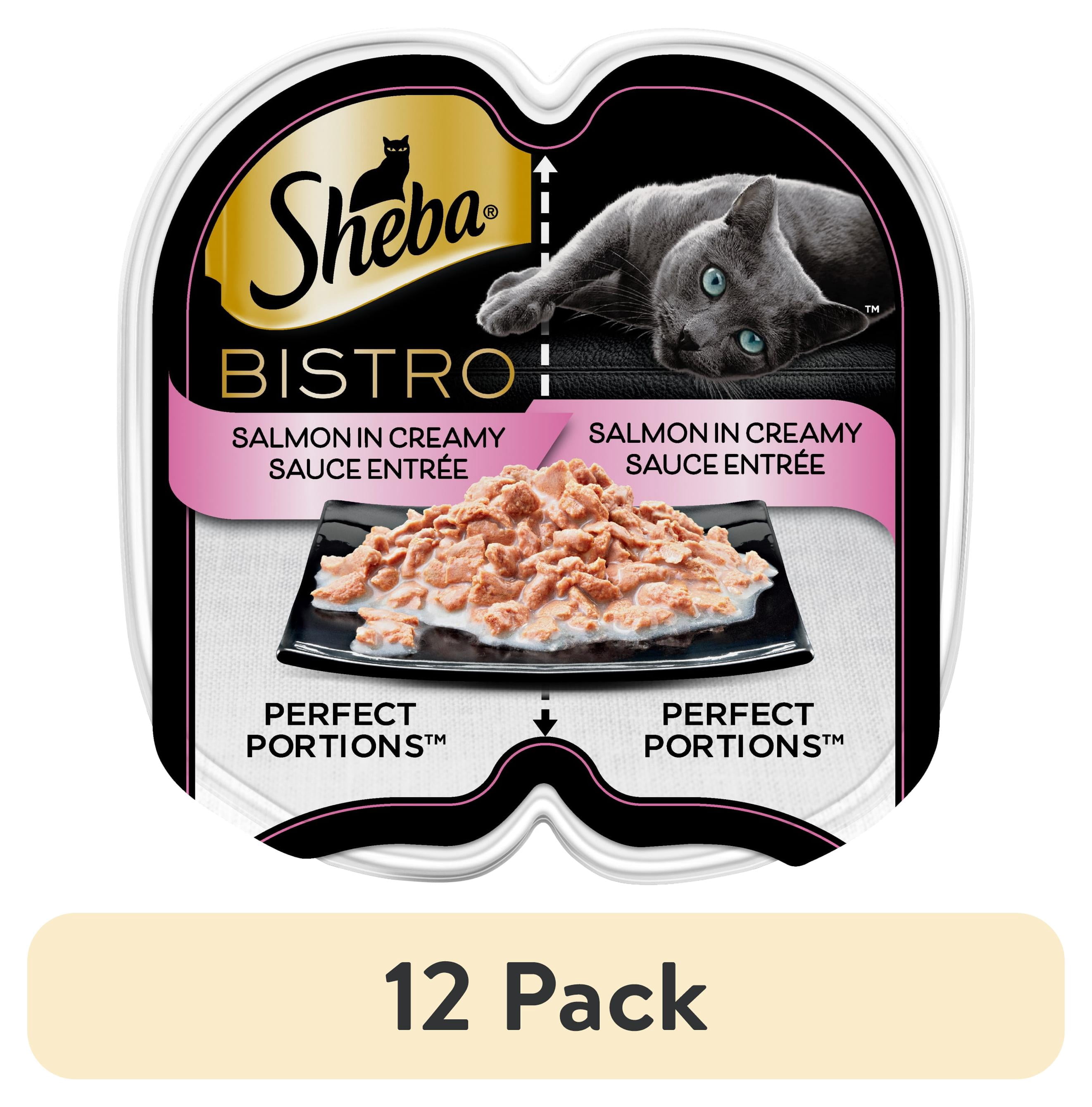 (12 pack) Sheba Perfect Portions Bistro Adult Wet Cat Food, Salmon in Creamy Sauce Entree, 2.6 oz Twin-Pack Tray