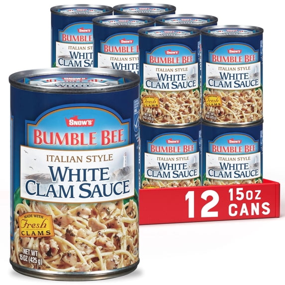 (12 pack) SNOW'S by BUMBLE BEE Italian Style White Clam Sauce, Made with Fresh Clams, 6g Protein Per Serving, Shelf Stable Can, 15 oz