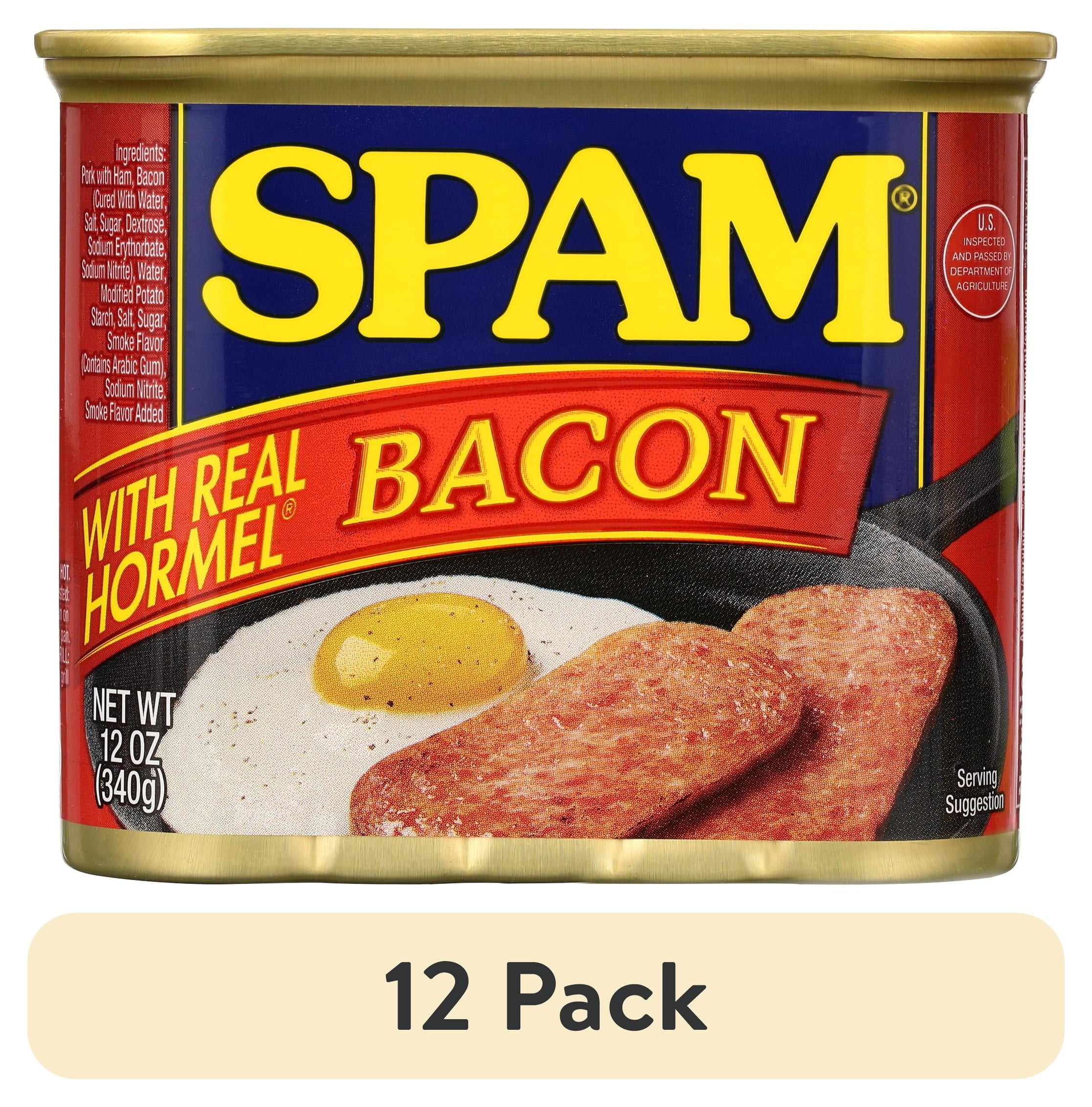 (12 pack) SPAM with Real HORMEL Bacon, 12 oz Aluminum Can, Canned Meats, 7 G Protein per Serving