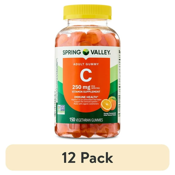 (12 pack) Spring Valley Vitamin C Supplement Vegetarian Gummies for Immune Health, Orange Flavor, 250 mg, 150 Count