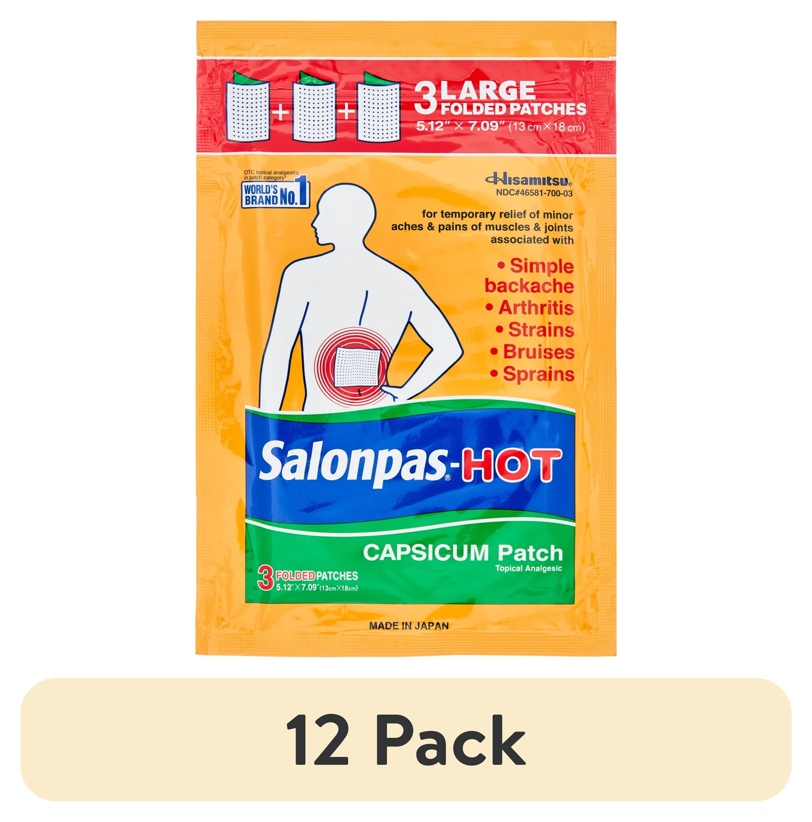 (12 pack) Salonpas Pain Relieving HOT Capsicum Patch, 3 Count