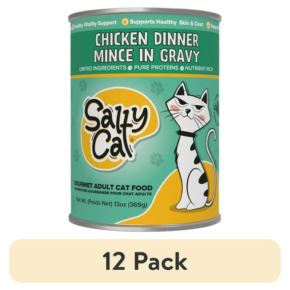 (12 pack) Salty Cat Chicken Dinner Mince in Gravy Wet Cat Food, 13 oz. Can