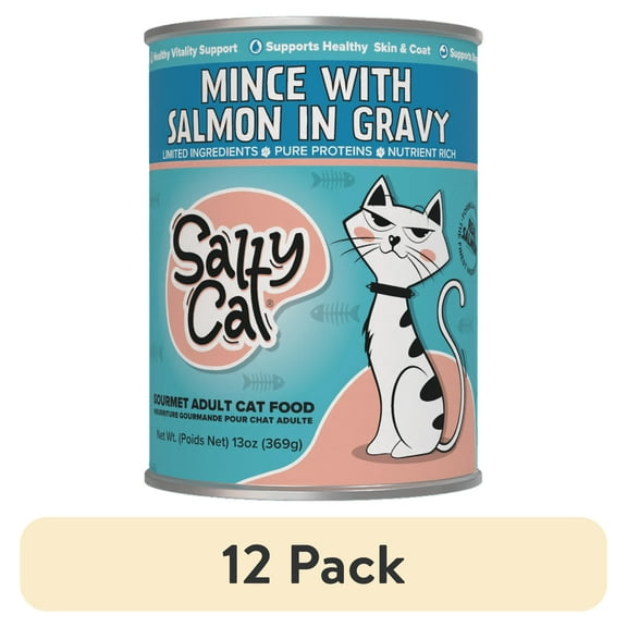 (12 pack) Salty Cat Minced Salmon Flavor in Gravy Wet Cat Food, 13 oz Can