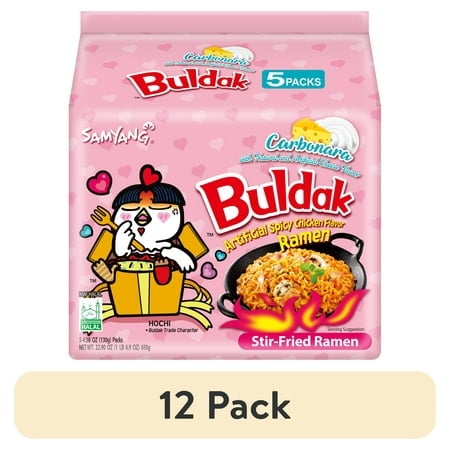 (12 pack) Samyang Spicy Chicken Noodle Carbonara Flavor Ramen, 4.58 oz, 5 Pack