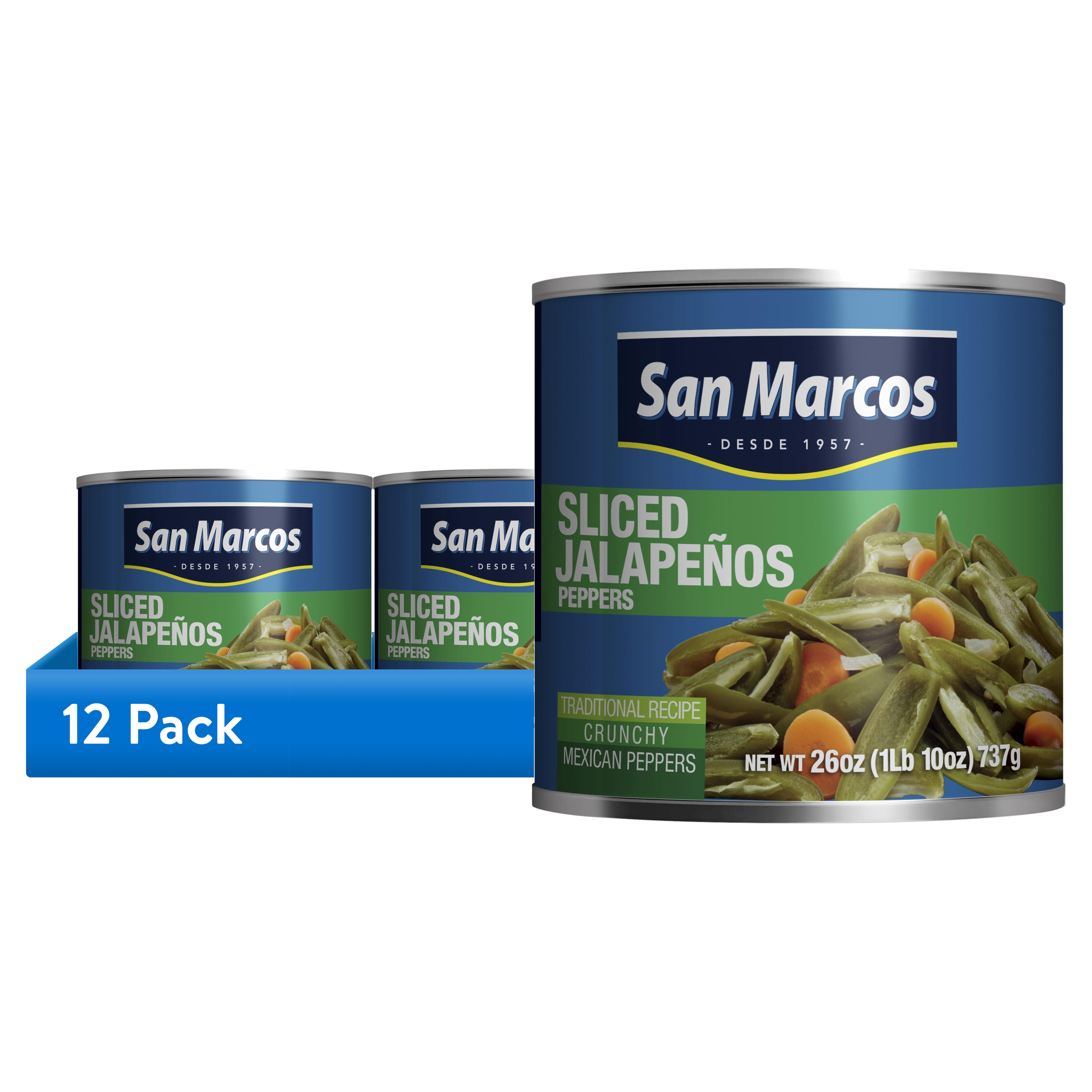 (12 pack) San Marcos Shelf Stable  Sliced Jalapenos, 26 oz Can