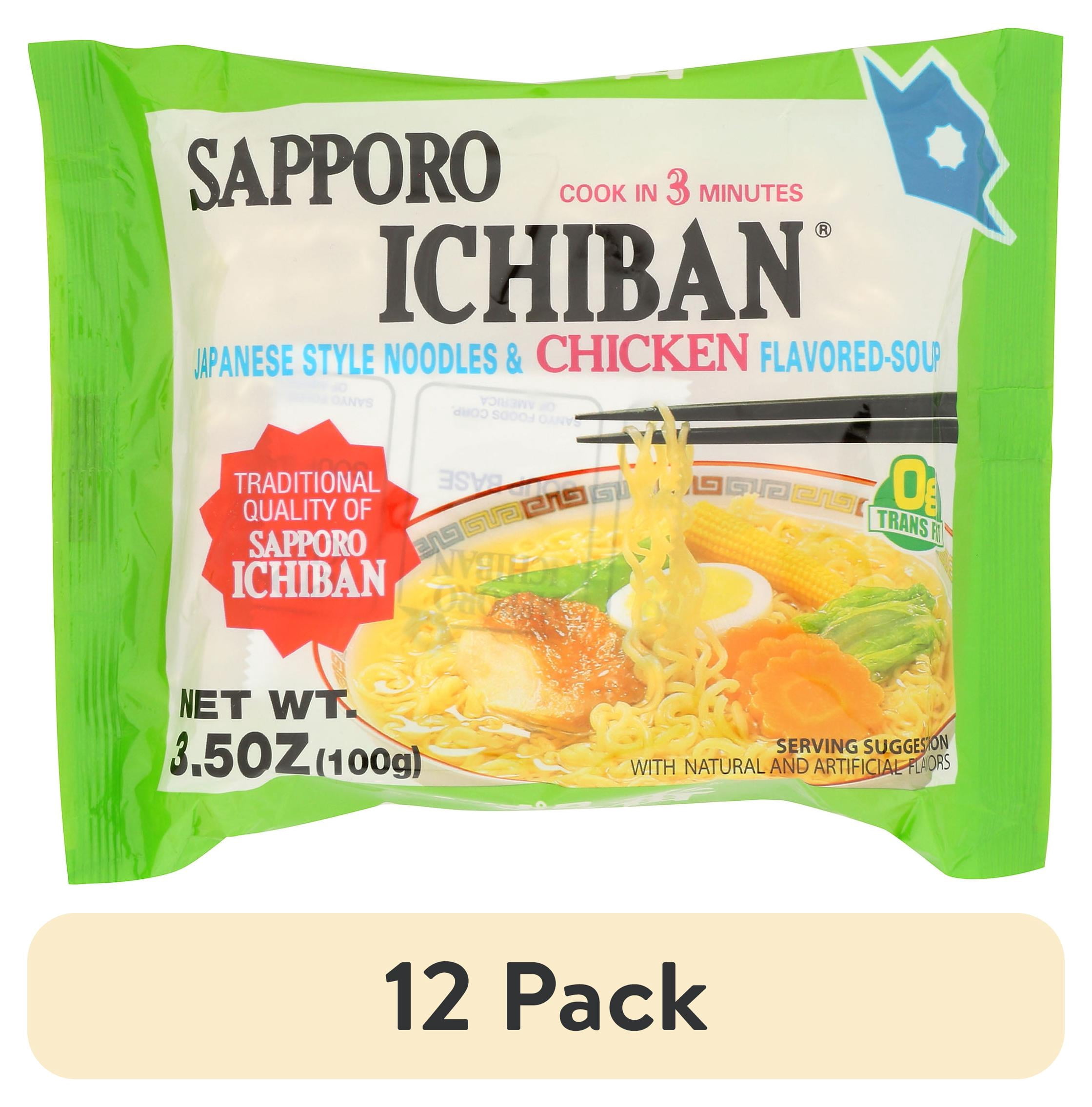 (12 pack) Sapporo Ichiban Japanese Style Ramen Noodles in Chicken Broth, 3.5 oz Bag, Contains Wheat and Soy