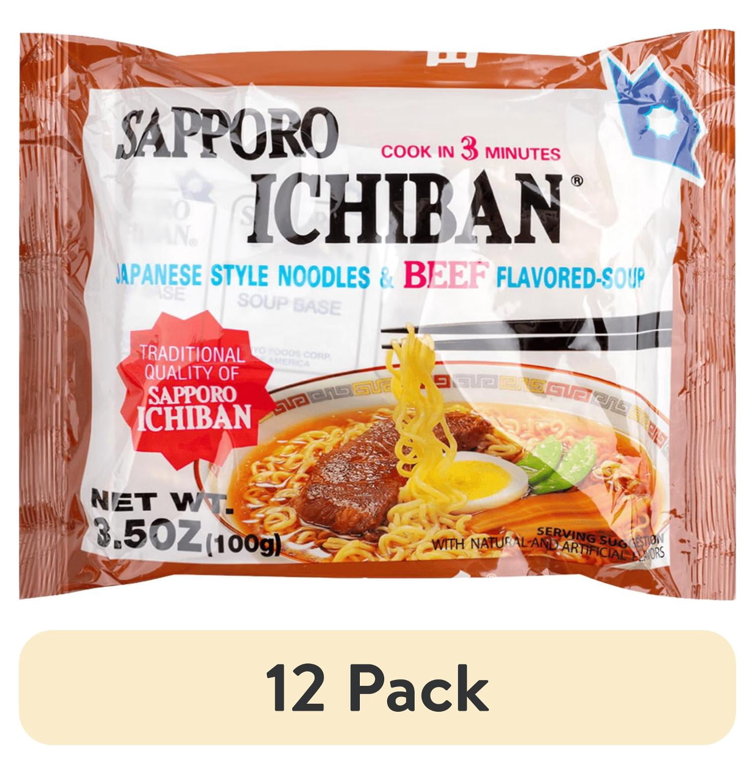 (12 pack) Sapporo Ichiban Japanese Style Ramen in Rich Beef Broth, 3.5 oz, Instant Noodles