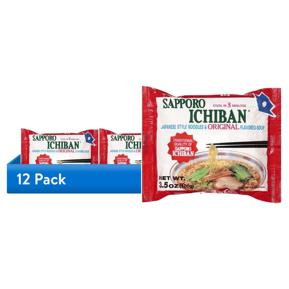 (12 pack) Sapporo Ichiban Original Flavored Soup Japanese Style Noodles, 3.5 oz Bag