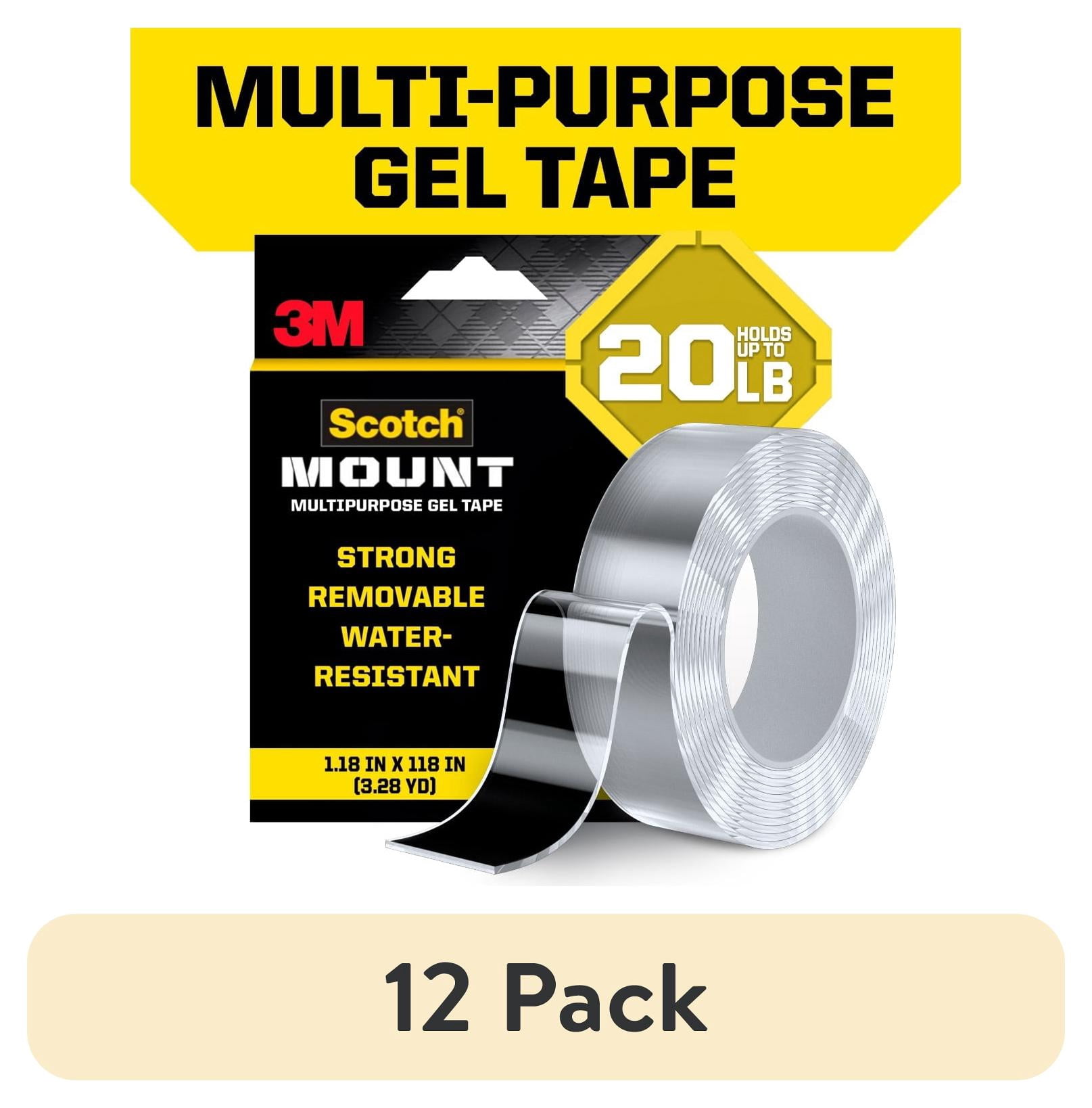 (12 pack) Scotch-Mount Multipurpose Gel Tape, Clear, 1.18 in x 118 in, Holds 20 lbs, 1 Pack