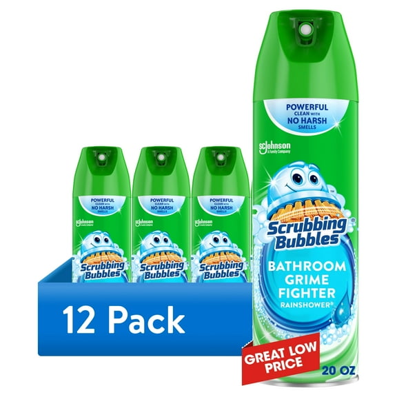 (12 pack) Scrubbing Bubbles Bathroom Grime Fighter Disinfectant Cleaner Aerosol, Rainshower, 20 oz, 1 Count
