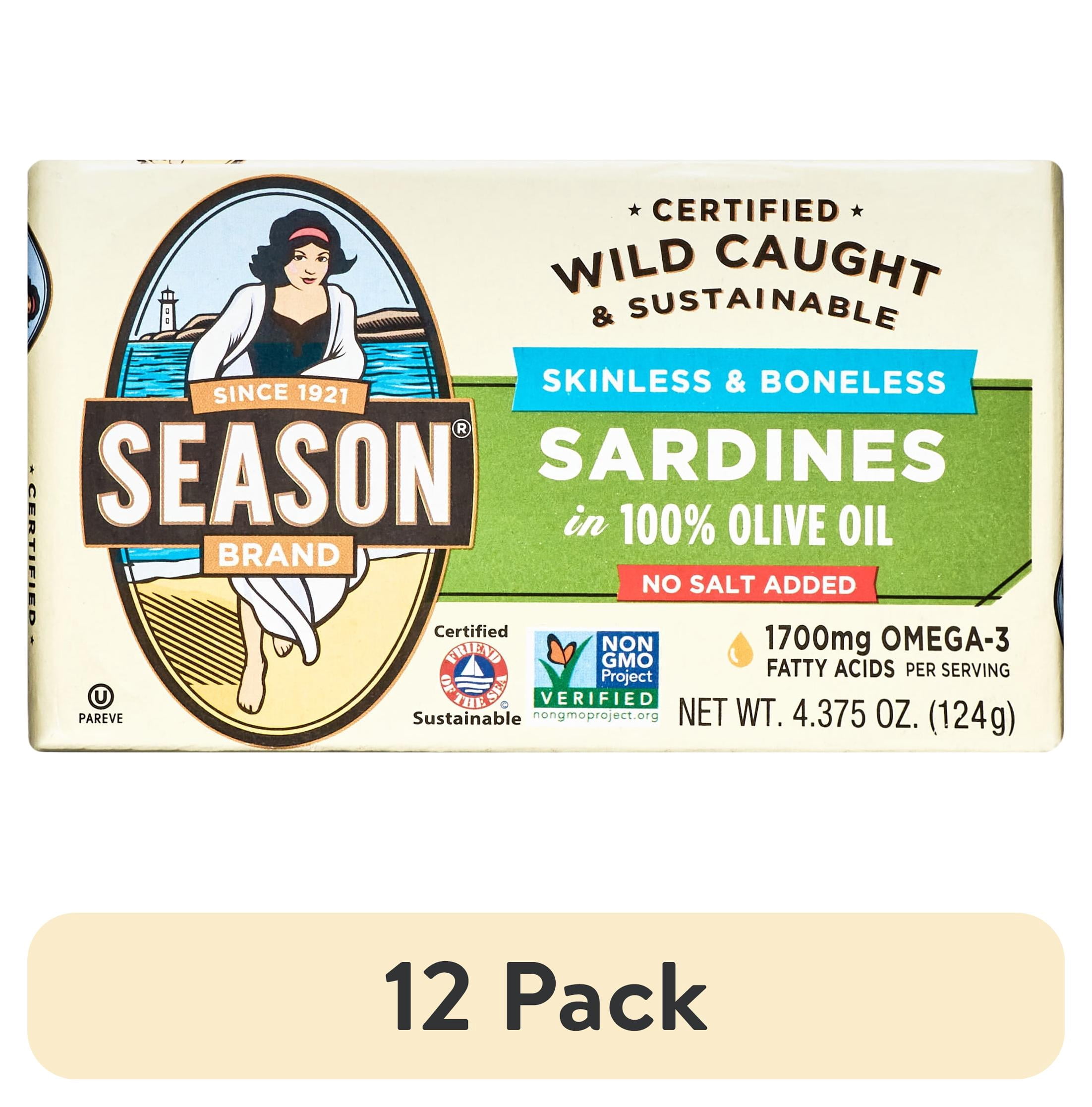 (12 pack) Season Brand Sardines in Pure Olive Oil, 4.375 oz