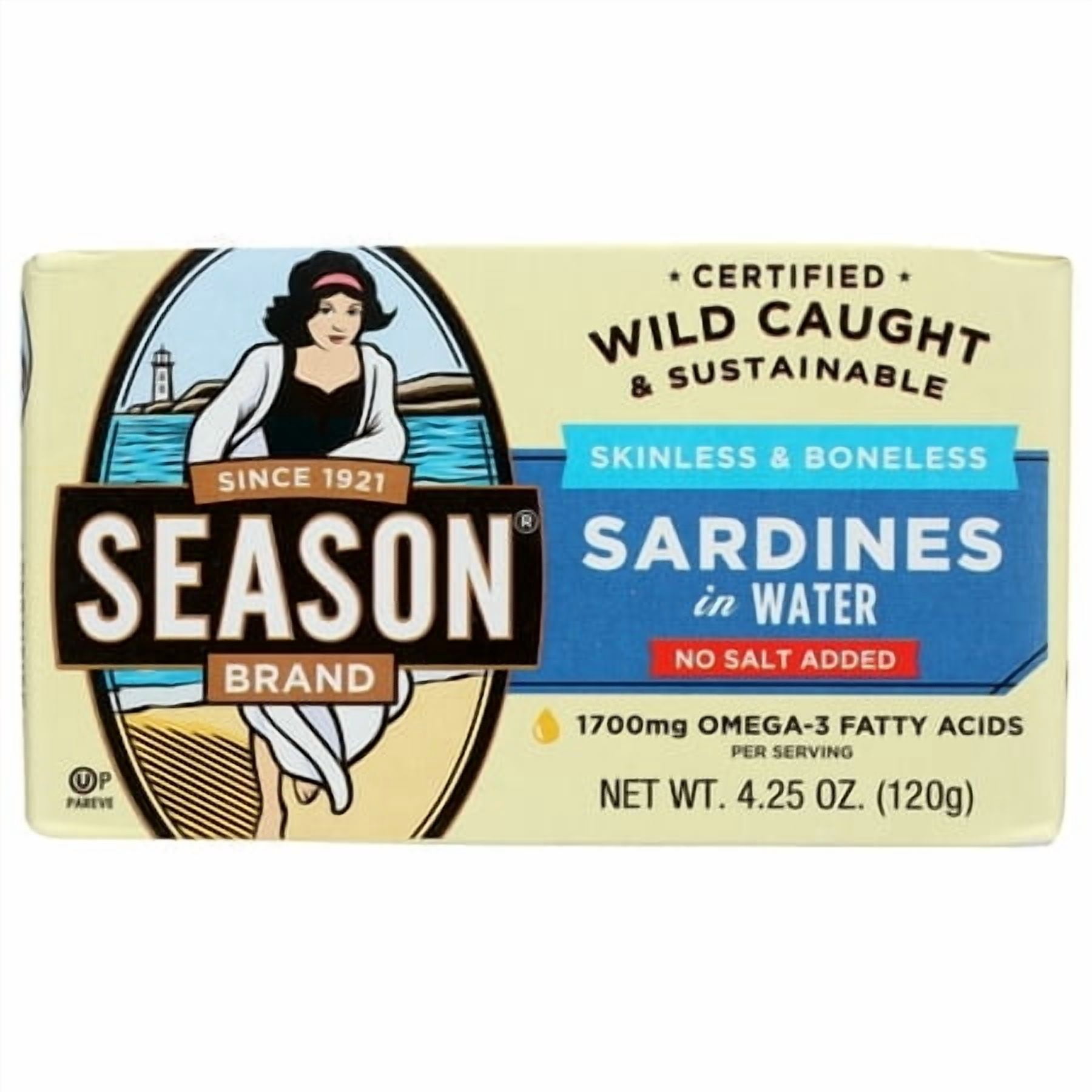 (12 pack) Season Sardines in Water, 4.25 oz Can
