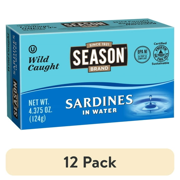 (12 pack) Season Sardines in Water, Salt Added, 4.375 oz Can