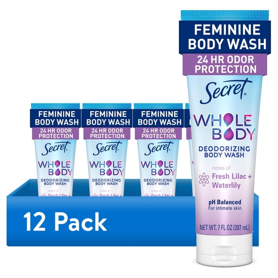 (12 pack) Secret Feminine Wash 24 HR Deodorizing Body Wash for Women, Lilac & Waterlily, 7oz