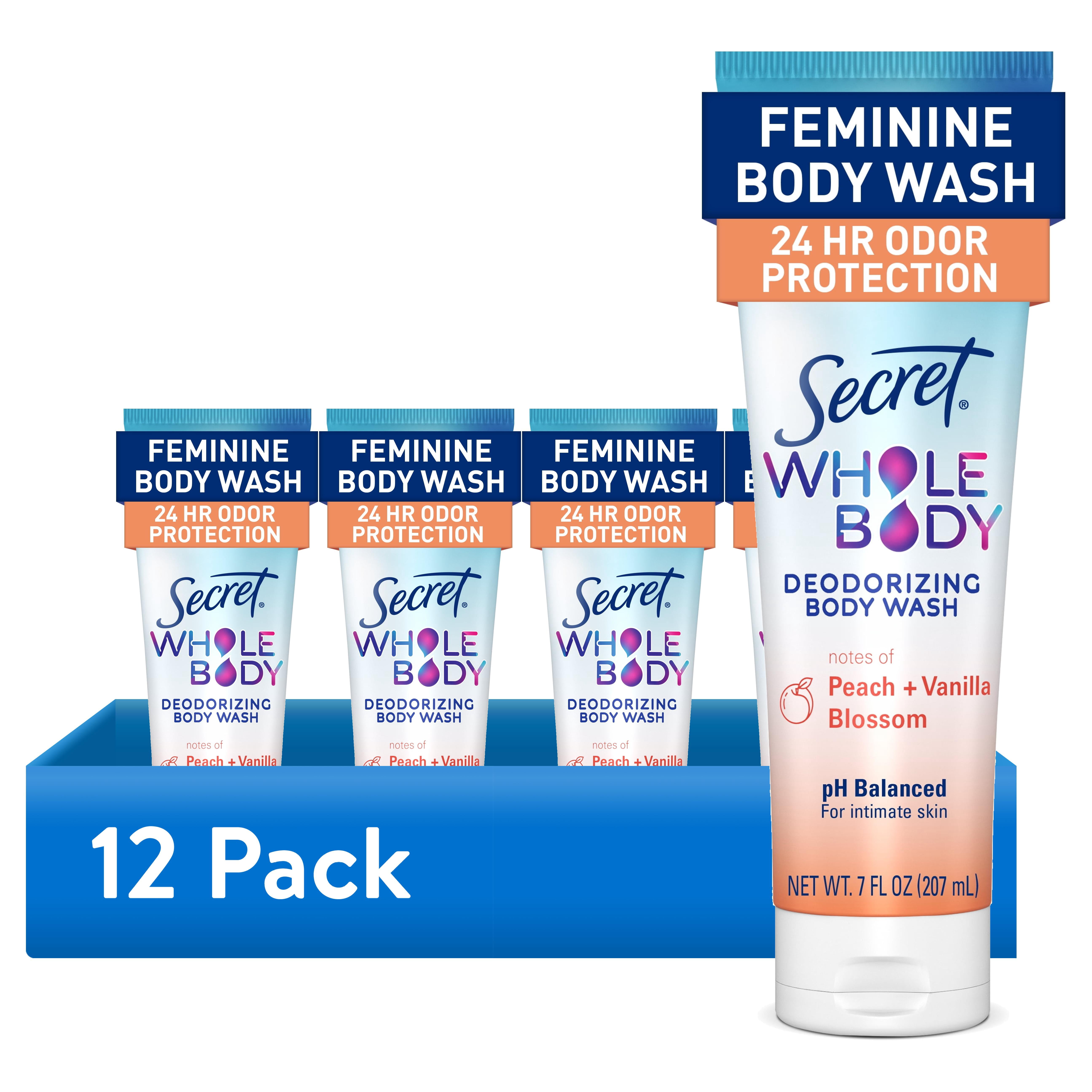 (12 pack) Secret Feminine Wash 24 HR Deodorizing Body Wash for Women, Peach & Vanilla, 7oz