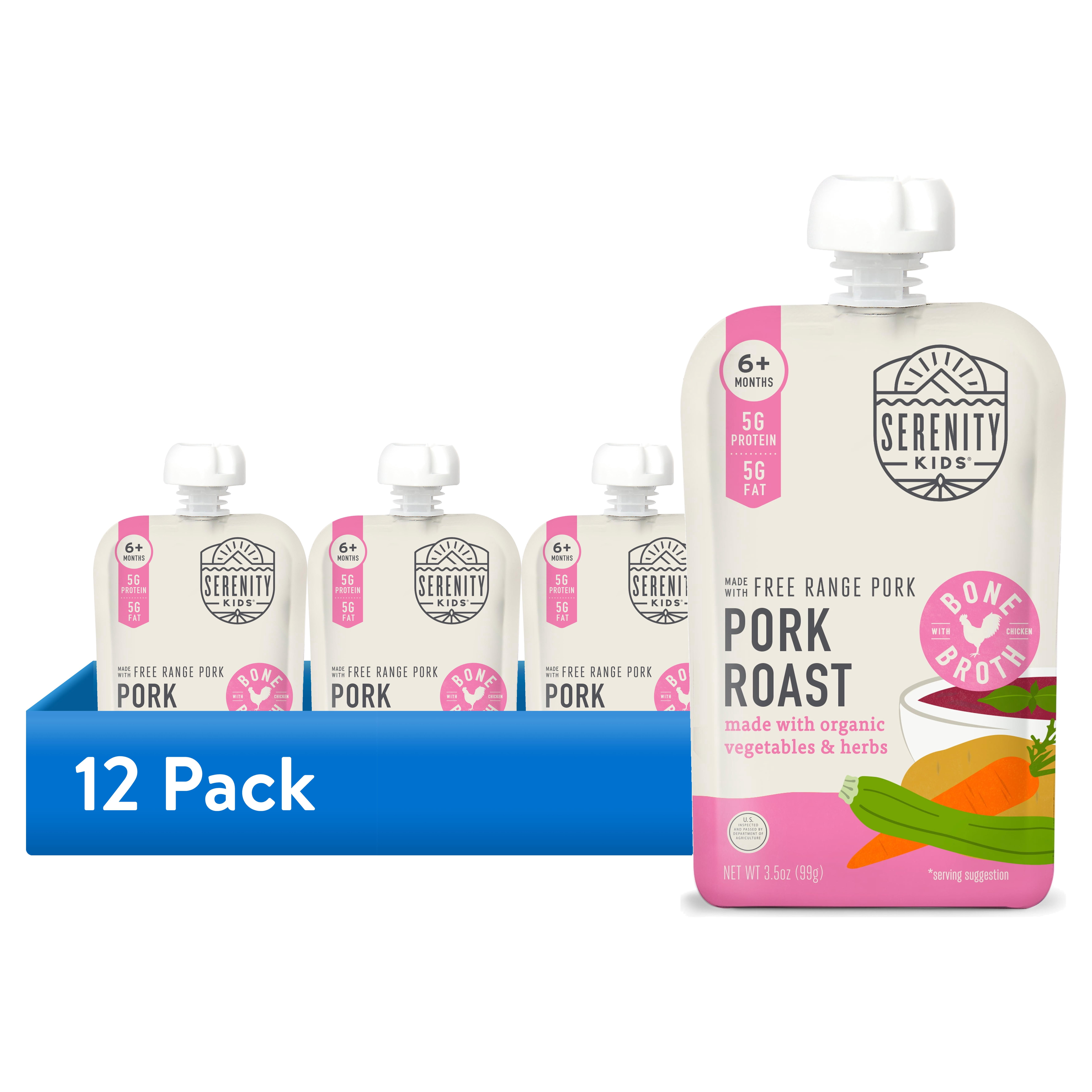 (12 pack) Serenity Kids Free Range Pork Baby Food Roast with Organic Vegetables & Bone Broth 3.5oz