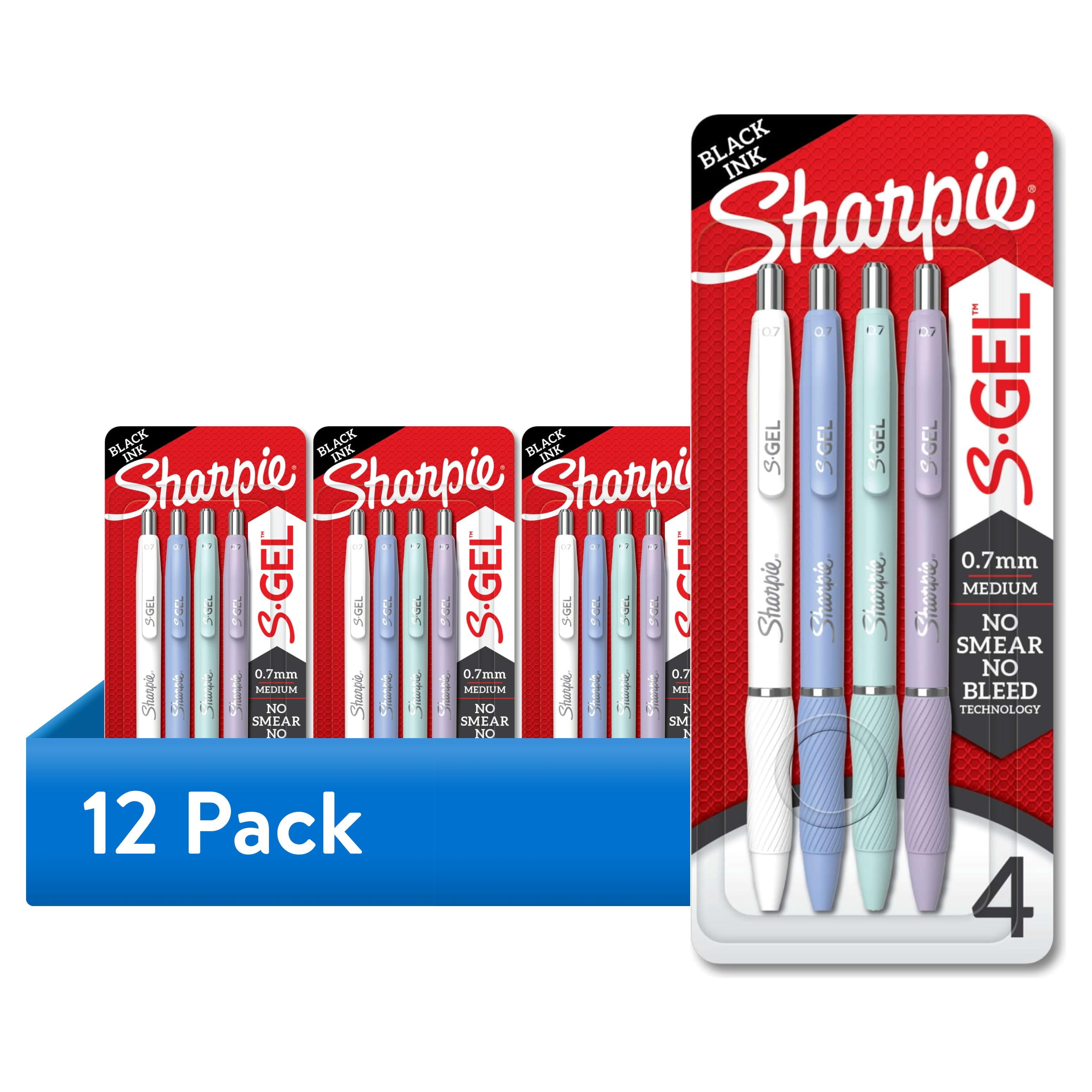 (12 pack) Sharpie S-Gel Pens, Medium Point (0.7mm), Black Ink, Assorted Fashion Barrel Colors, 4 Count