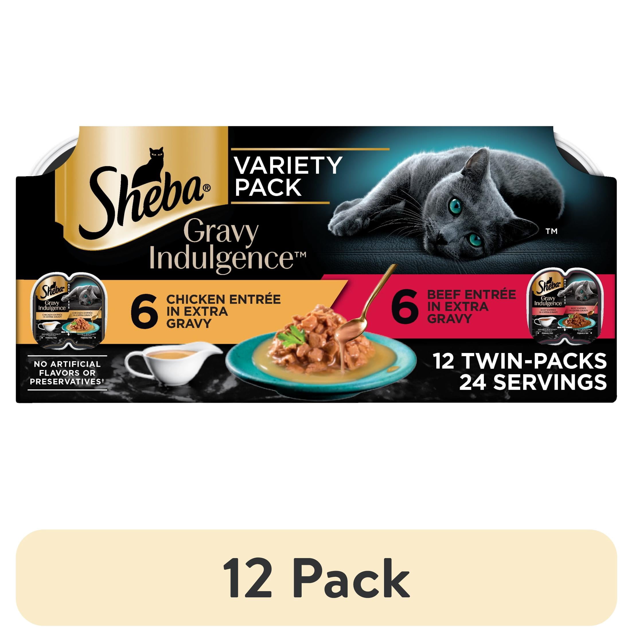 (12 pack) Sheba Gravy Indulgence Entree In Extra Gravy Variety Pack Cat Food, 2.6 Oz Twin-Pack Trays, 24 Count