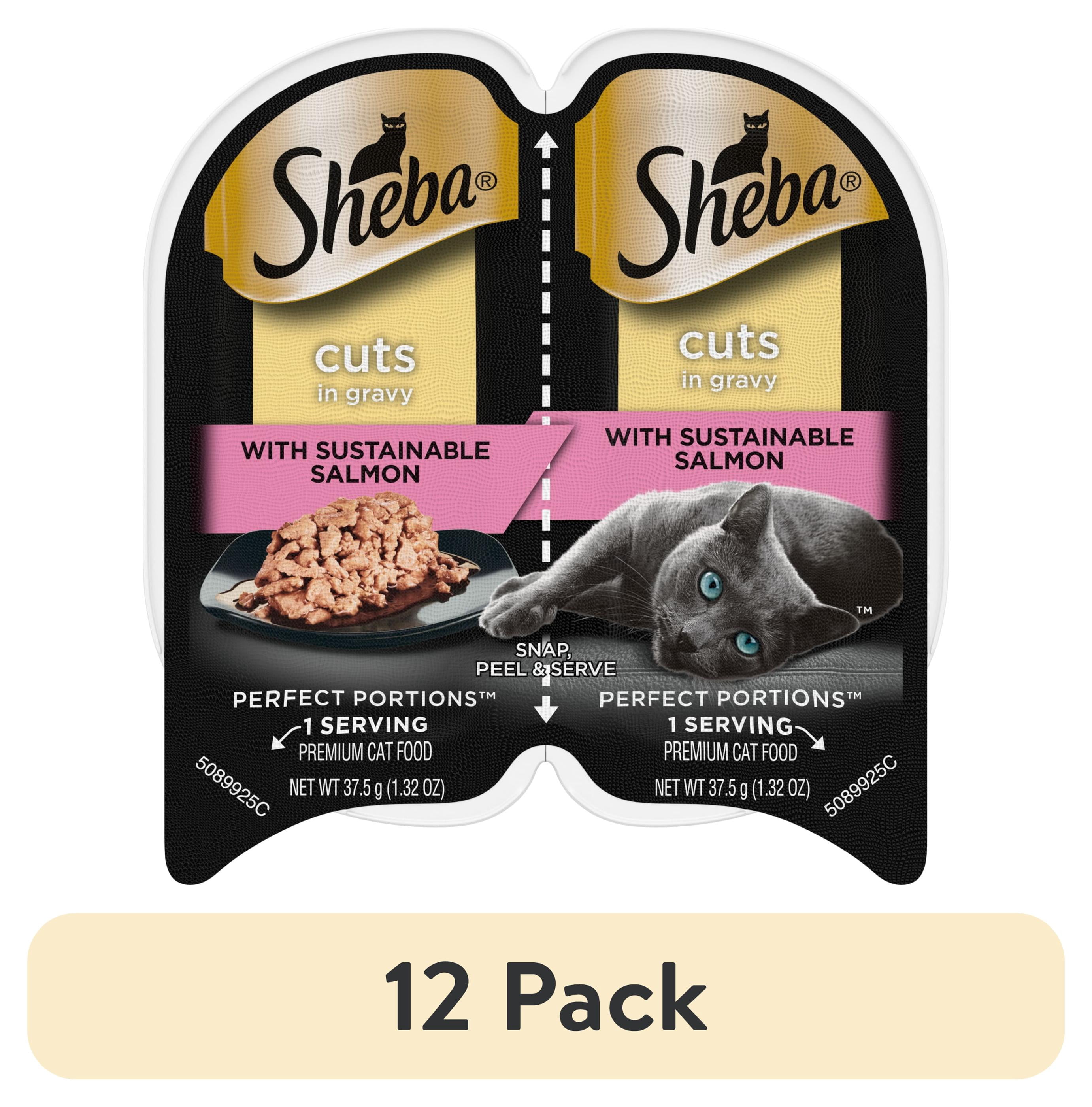 (12 pack) Sheba Perfect Portions Wet Cat Food with Sustainable Salmon Cuts in Gravy, 2.6 oz Twin-Pack Trays