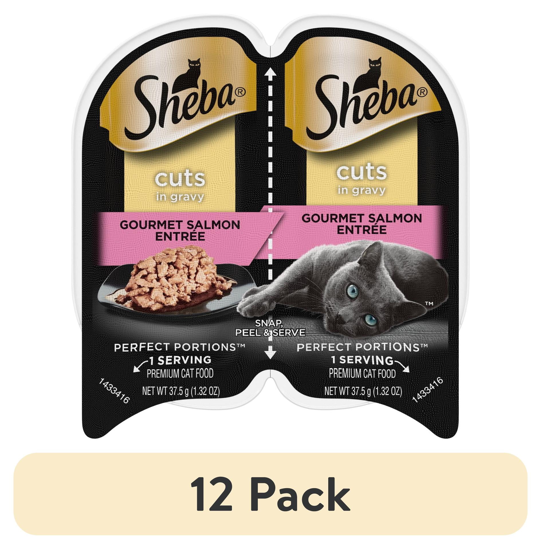 24 pack Sheba Perfect Portions Cat Food Cuts in Gravy With Sustainable Salmon 2.6 oz. Perfect Portions Twin Pack Tray Walmart