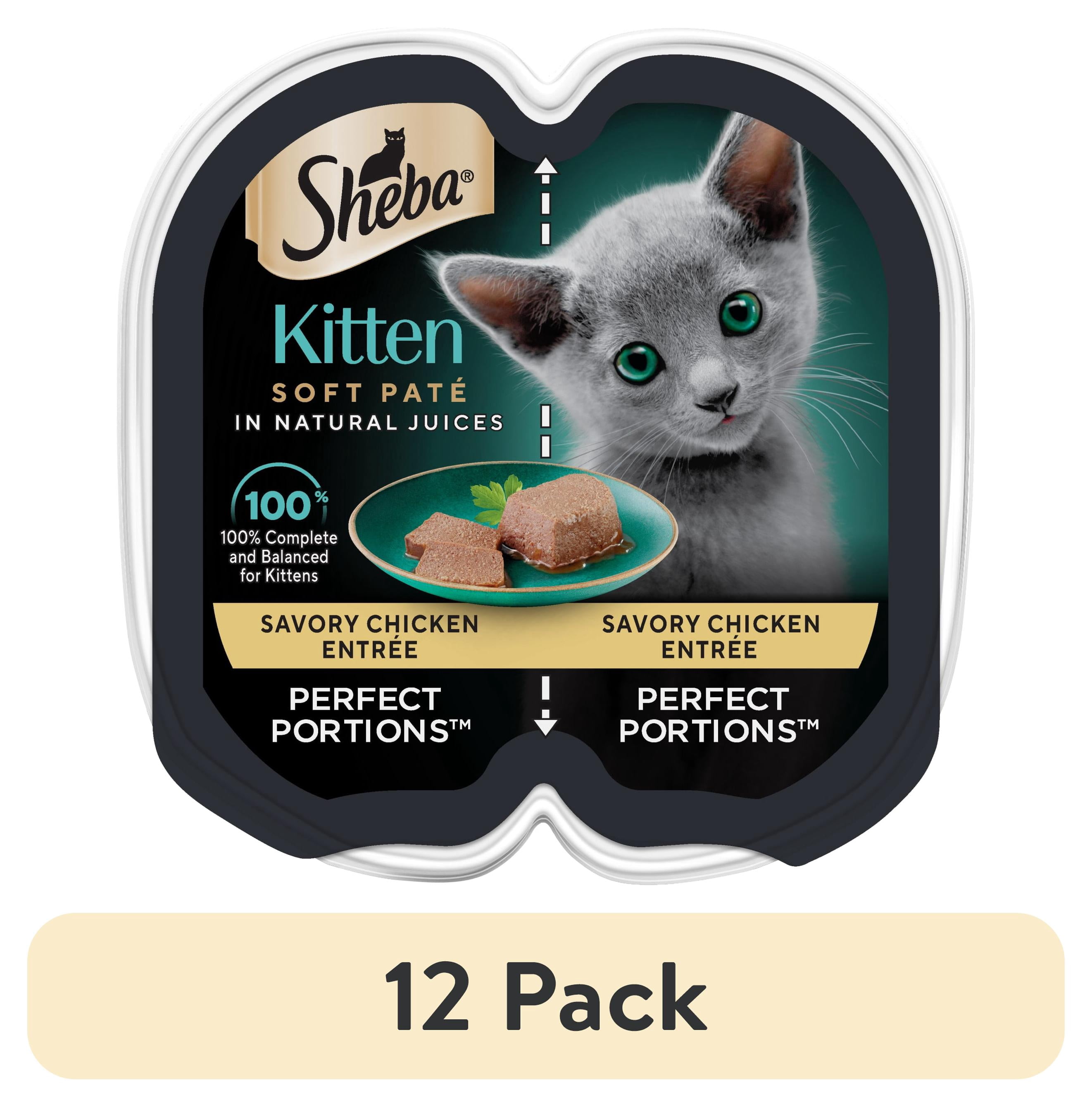 (12 pack) Sheba Perfect Portions Chicken Entree Kitten Wet Cat Food Pate, 2.6 oz Twin Pack Tray