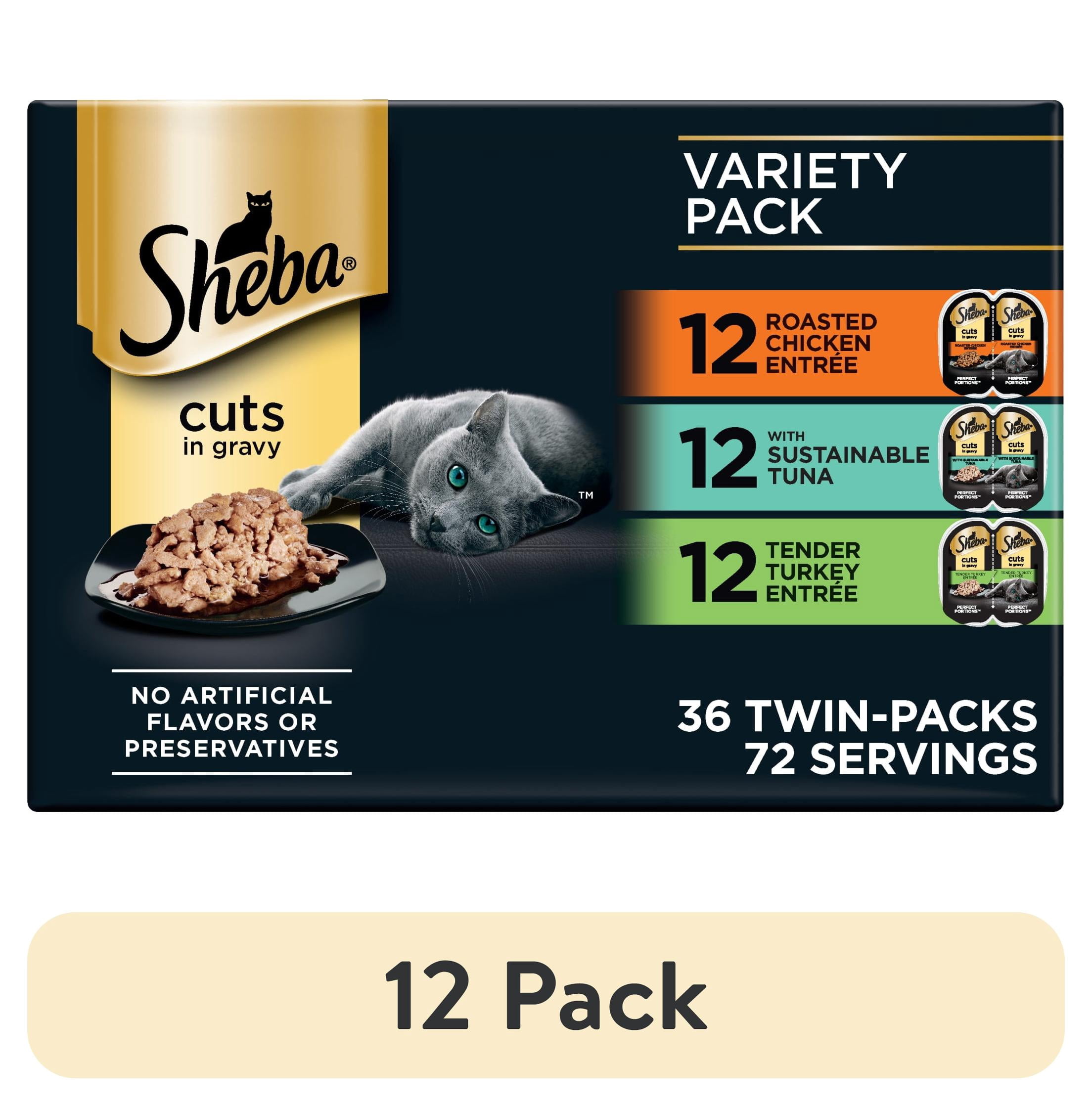(12 pack) Sheba Perfect Portions Variety Pack Cuts In Gravy Cat Food, 2.6 Oz Twin-Pack Trays (36 Count)