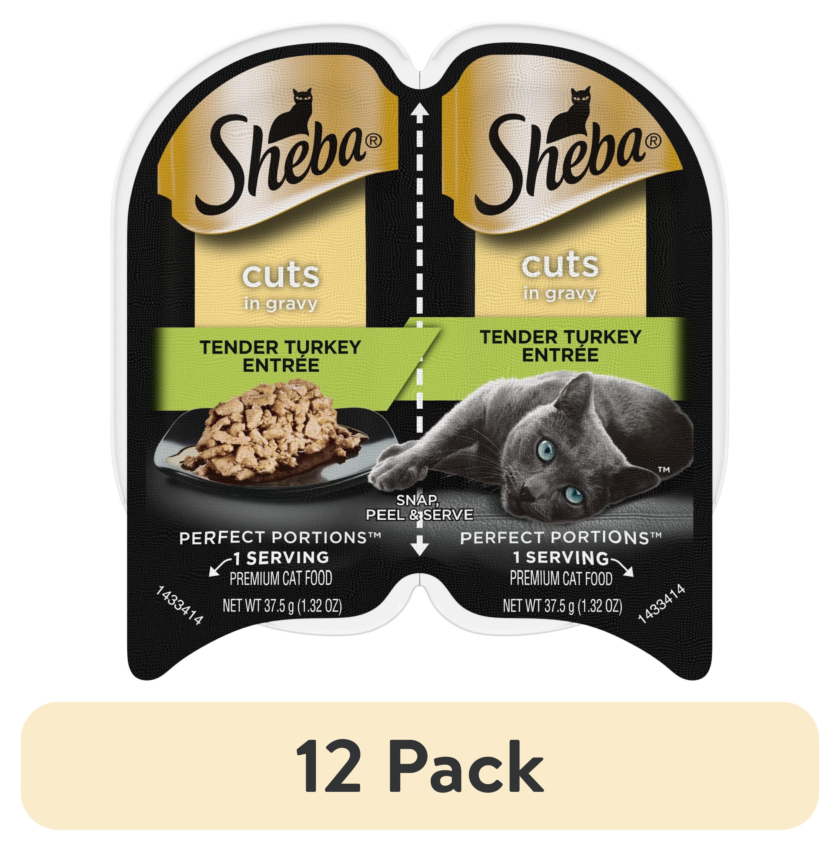 (12 pack) Sheba Perfect Portions Tender Turkey Entree Cuts In Gravy Cat Food, 2.6 Oz Twin-Pack Trays