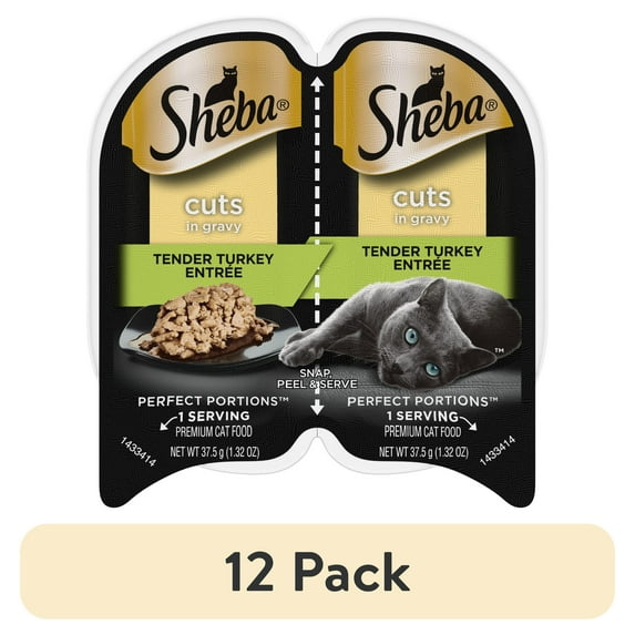 (12 pack) Sheba Perfect Portions Tender Turkey Entree Cuts in Gravy Cat Food, 2.6 oz Twin-Pack Trays