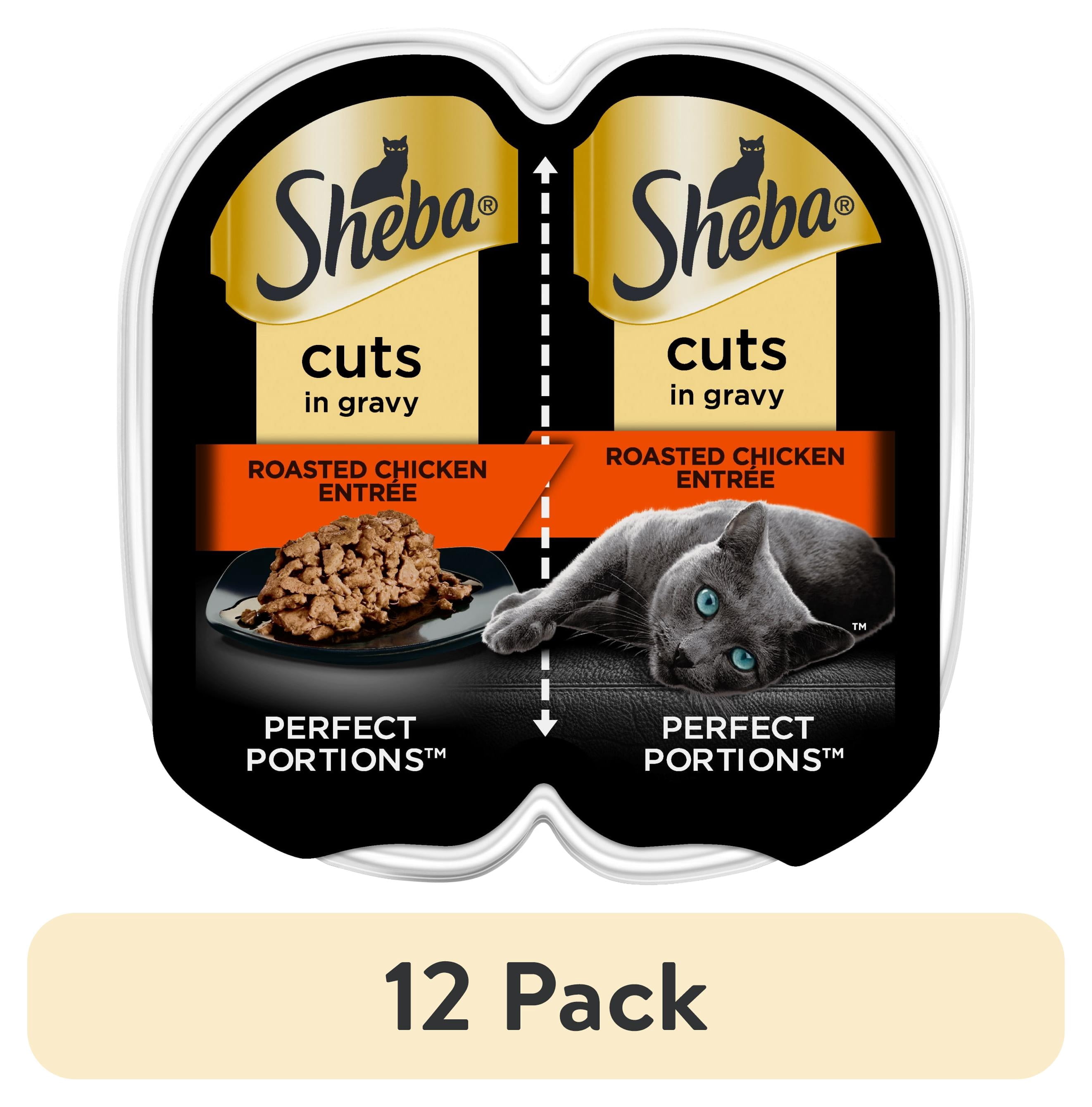 (12 pack) Sheba Wet Cat Food Cuts in Gravy Roasted Chicken Entree, 2.6 oz Perfect Portions Twin-Pack Tray