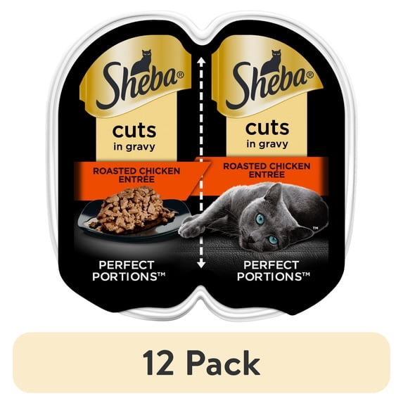 (12 pack) Sheba Wet Cat Food Cuts in Gravy Roasted Chicken Entree, 2.6 oz Perfect Portions Twin-Pack Tray