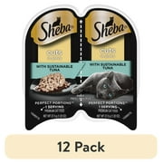 (12 pack) Sheba Wet Cat Food Cuts in Gravy with Sustainable Tuna, 2.6 oz Perfect Portions Twin-Pack Tray