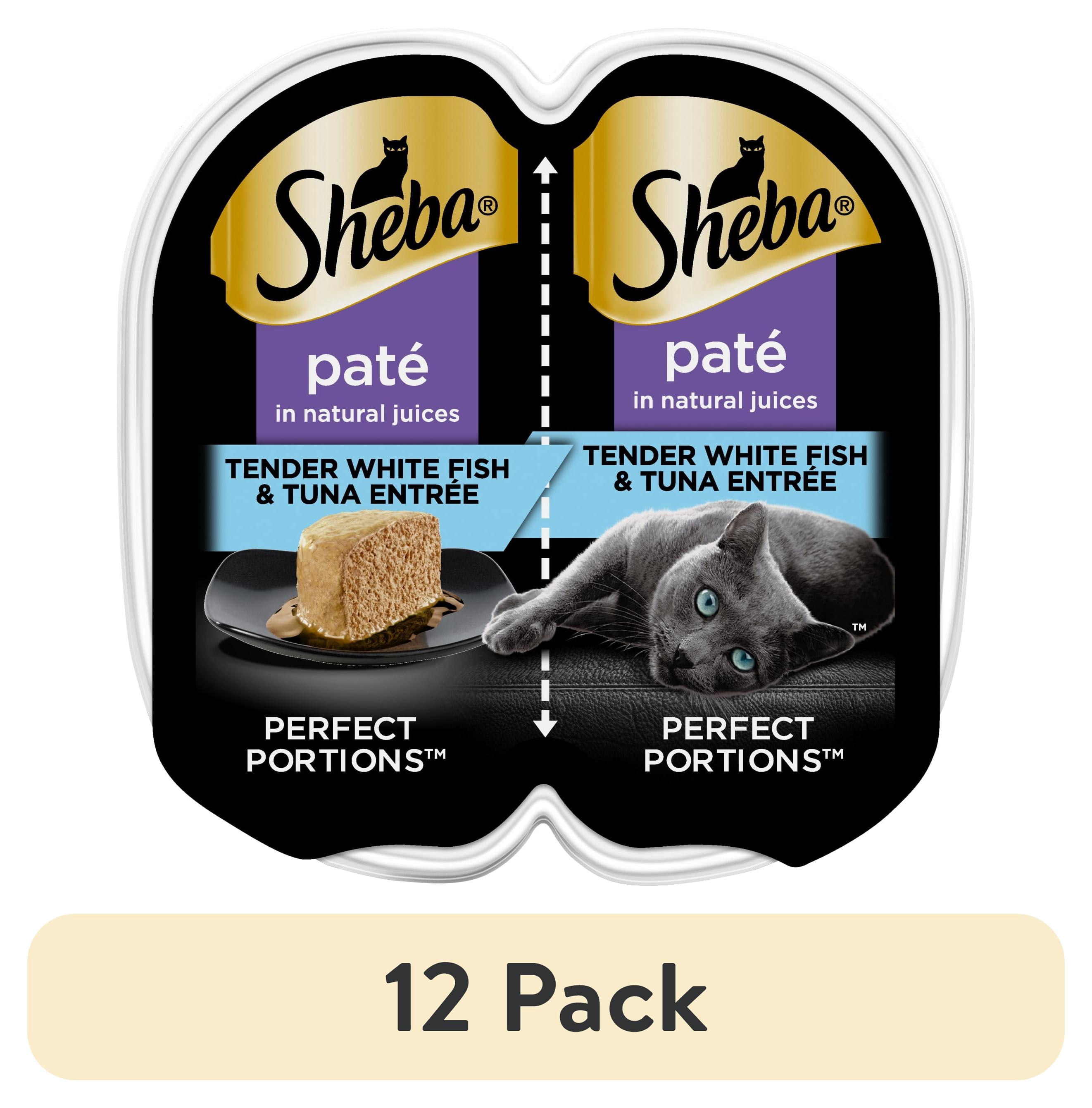 (12 pack) Sheba Wet Cat Food Pate, Tender Whitefish & Tuna Entree, 2.6 oz Perfect Portions Twin Pack Tray