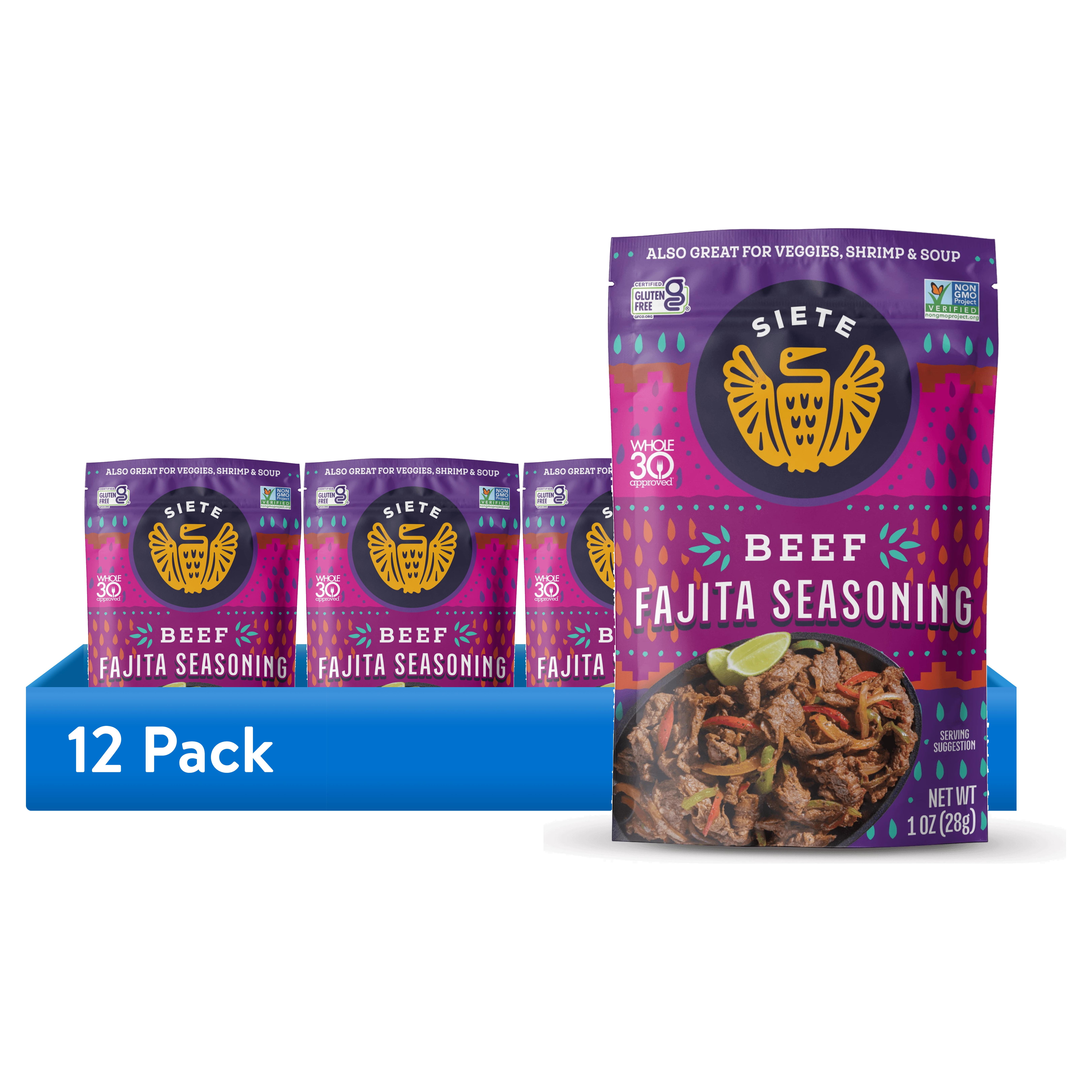 (12 pack) Siete Family Foods Beef Fajita Seasoning, 1oz packet